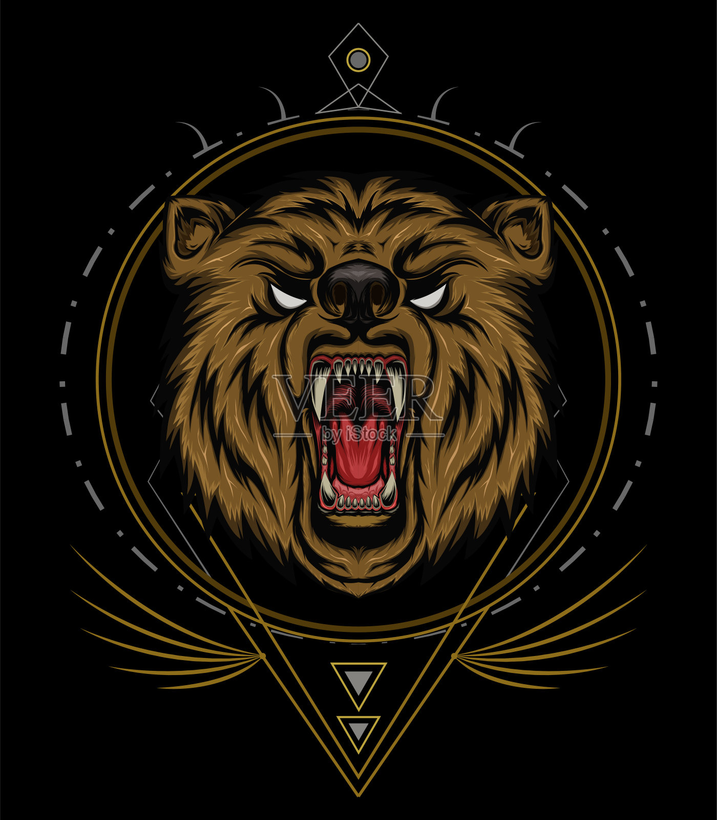 矢量熊头插图，愤怒的熊吉祥物插画图片素材