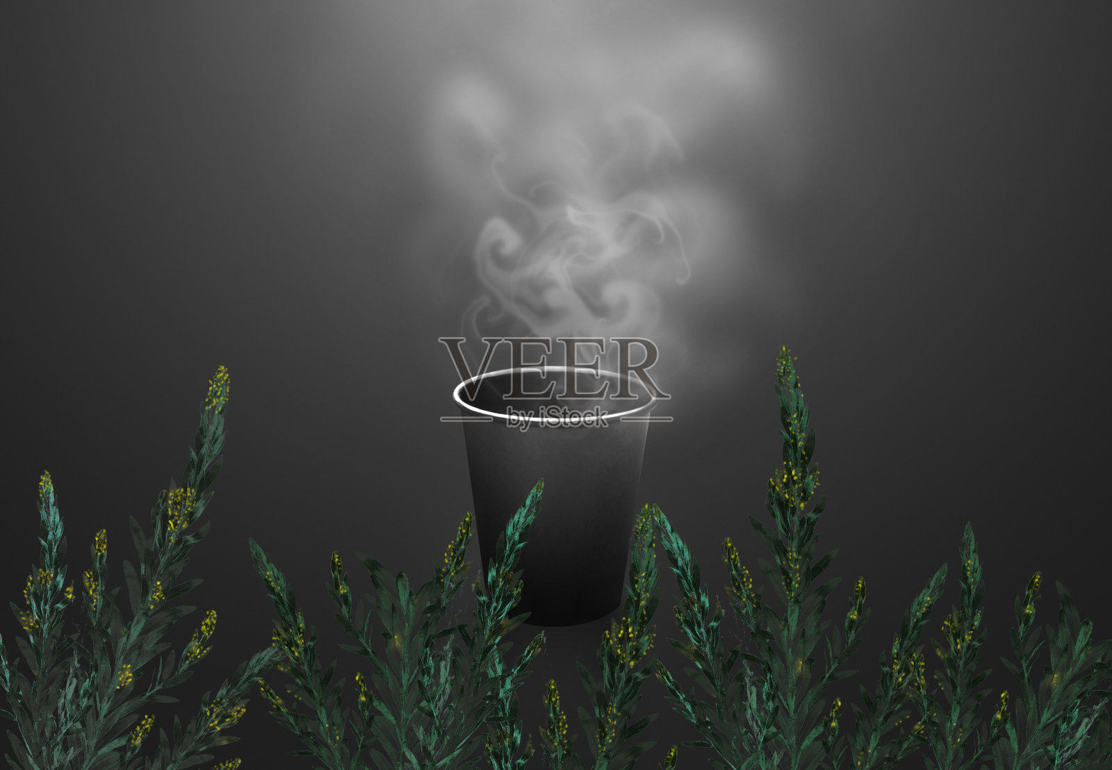 凉爽的黑色背景咖啡杯的商务场景插画图片素材