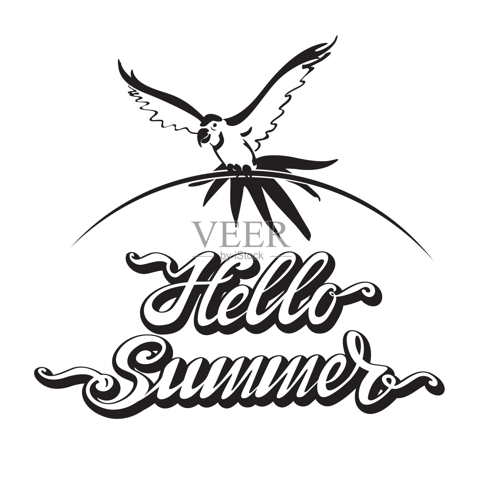 你好,夏天刻字插画图片素材