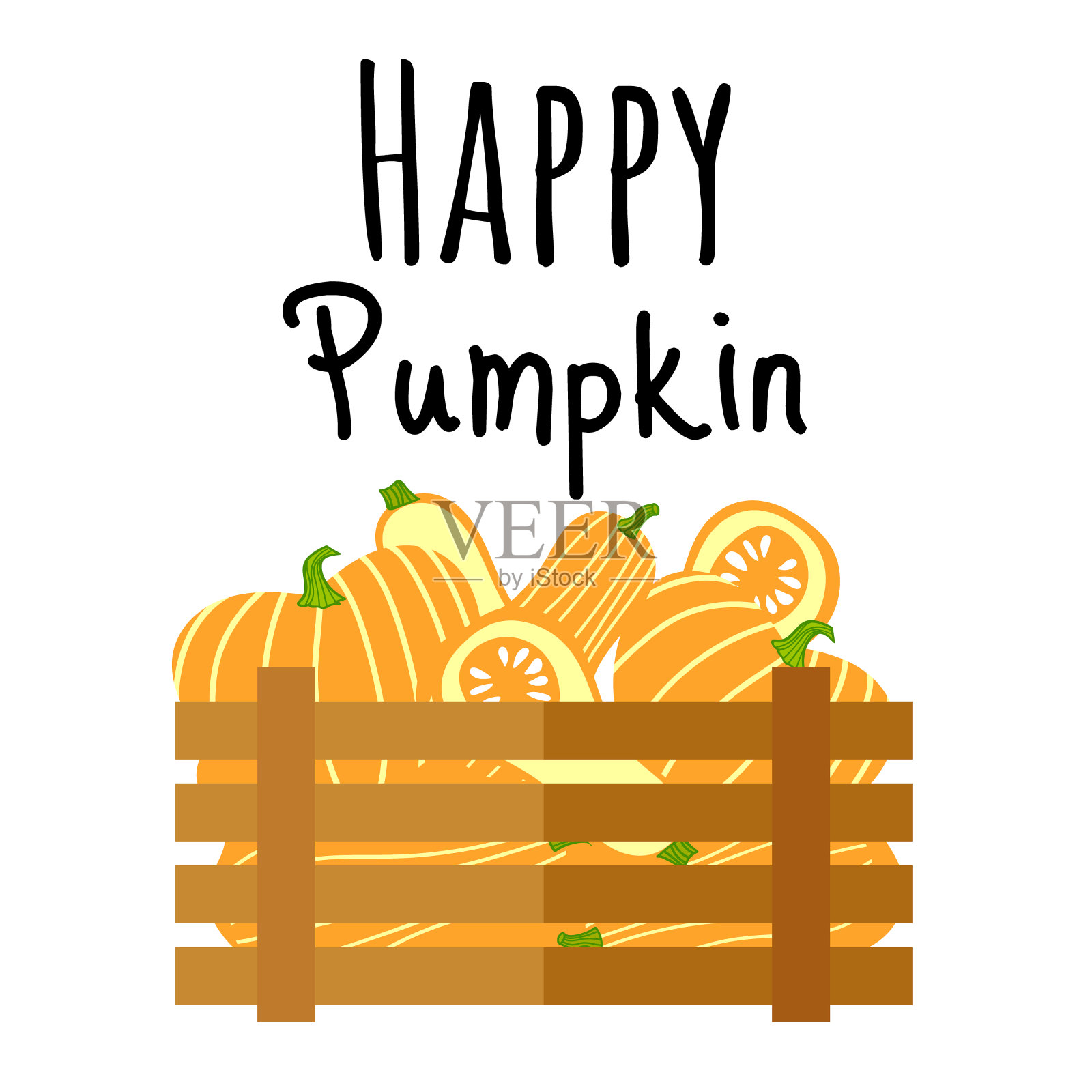 装满新鲜南瓜的木箱。设计元素图片