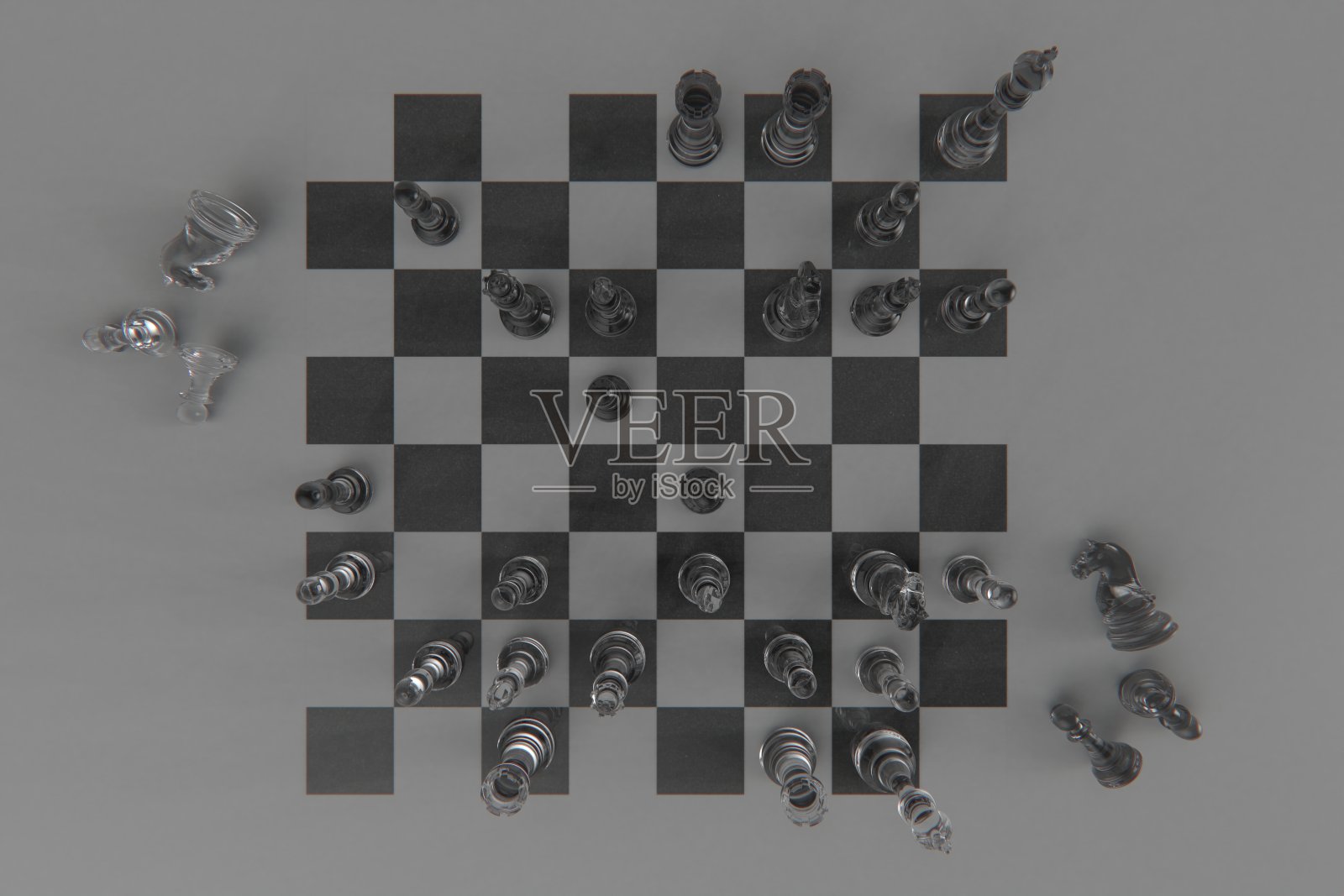 3D渲染的玻璃棋子照片摄影图片