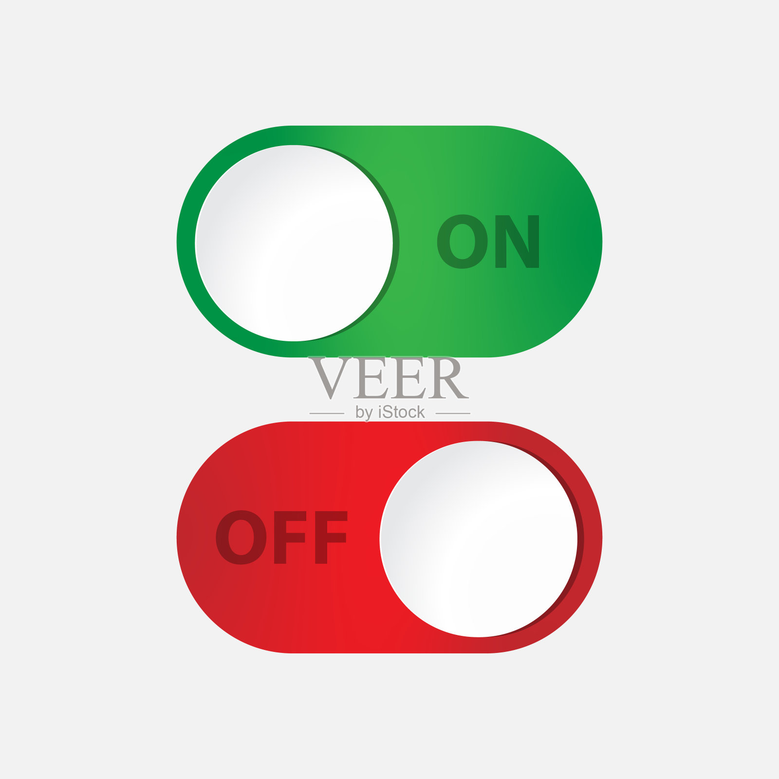 白色背景上的开和关切换按钮设计元素图片