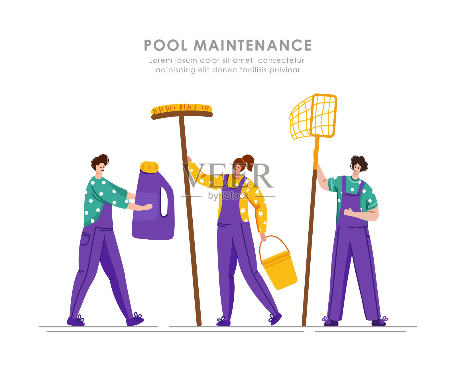 游泳池服务平面概念插画图片素材