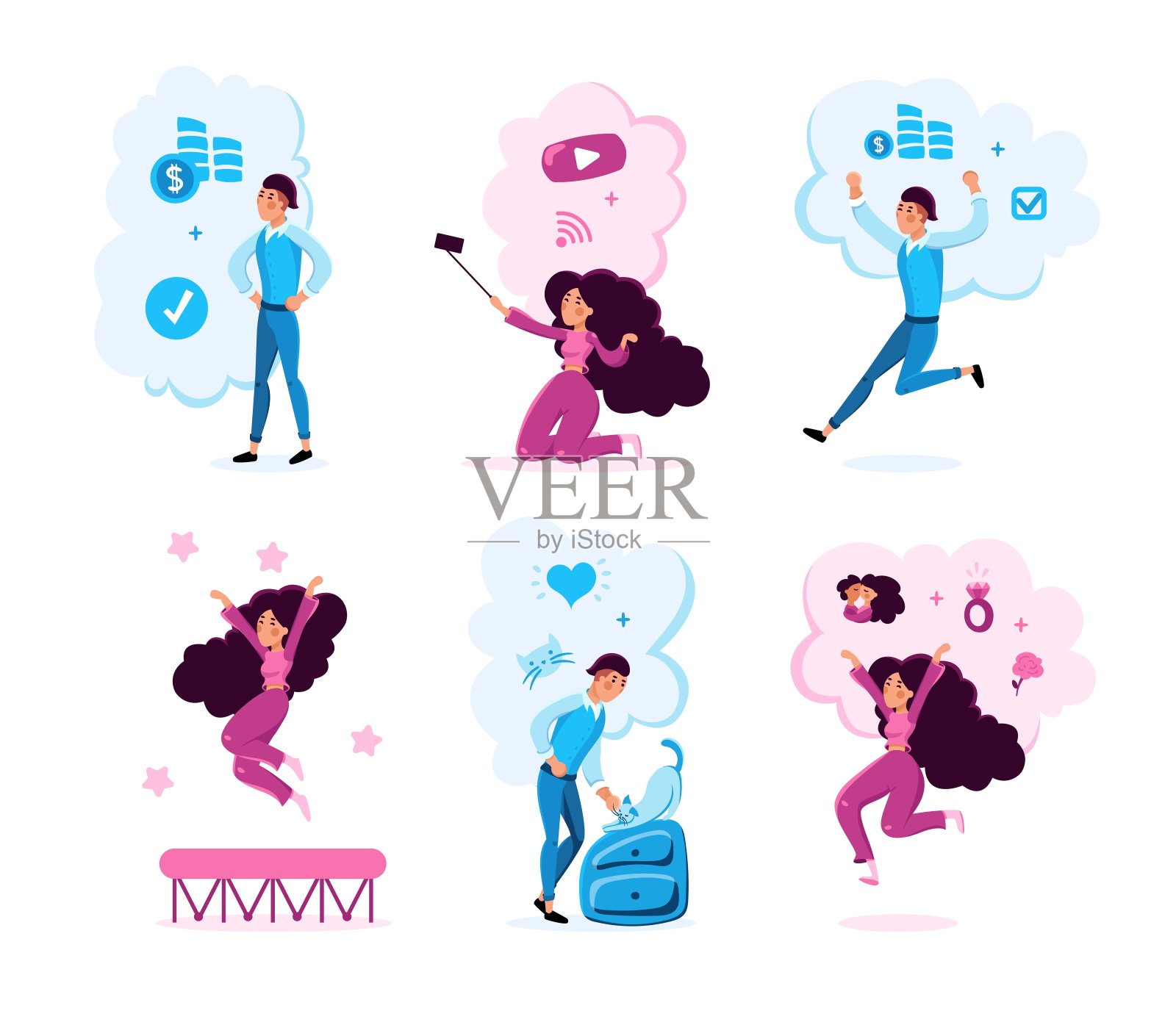 青年男女平面矢量字符集图标素材