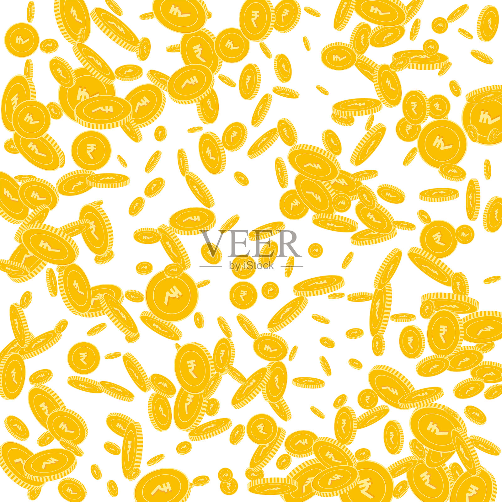 印度卢比硬币下落。分散无序的我插画图片素材