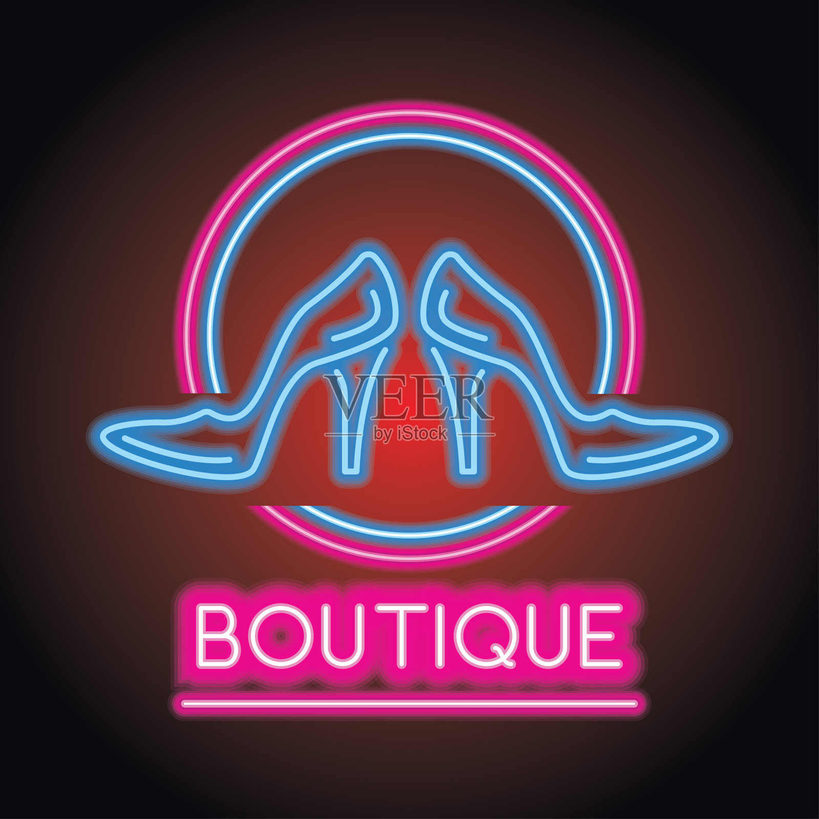 霓虹灯效果的精品广告板材。矢量图插画图片素材