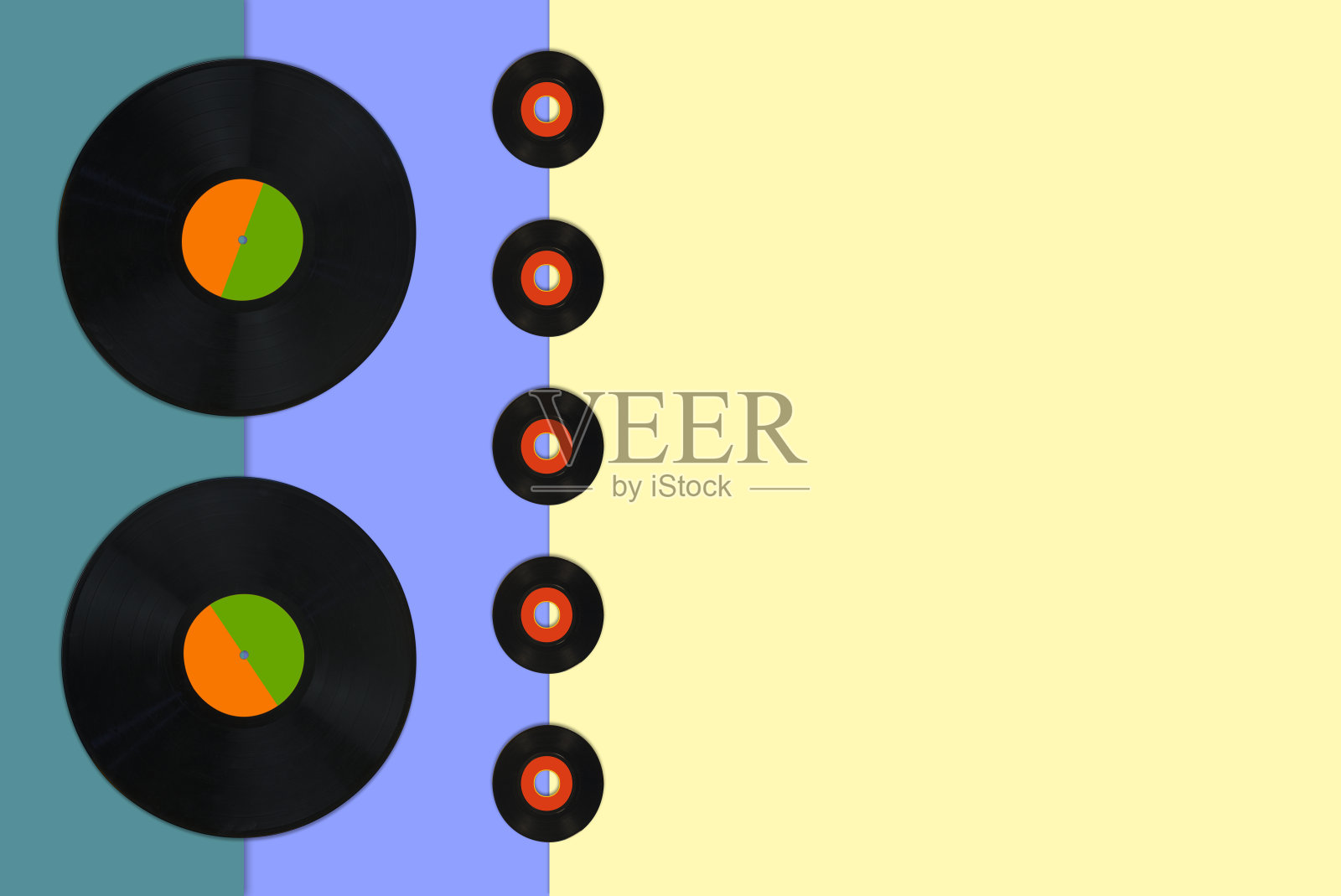 彩色几何构图与黑胶唱片照片摄影图片