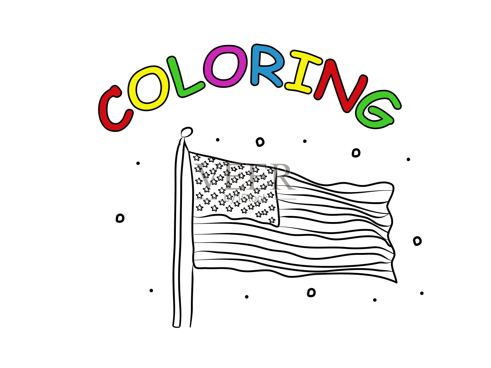 美国国旗手绘着色页。现代涂鸦轮廓插图黑色设计元素图片