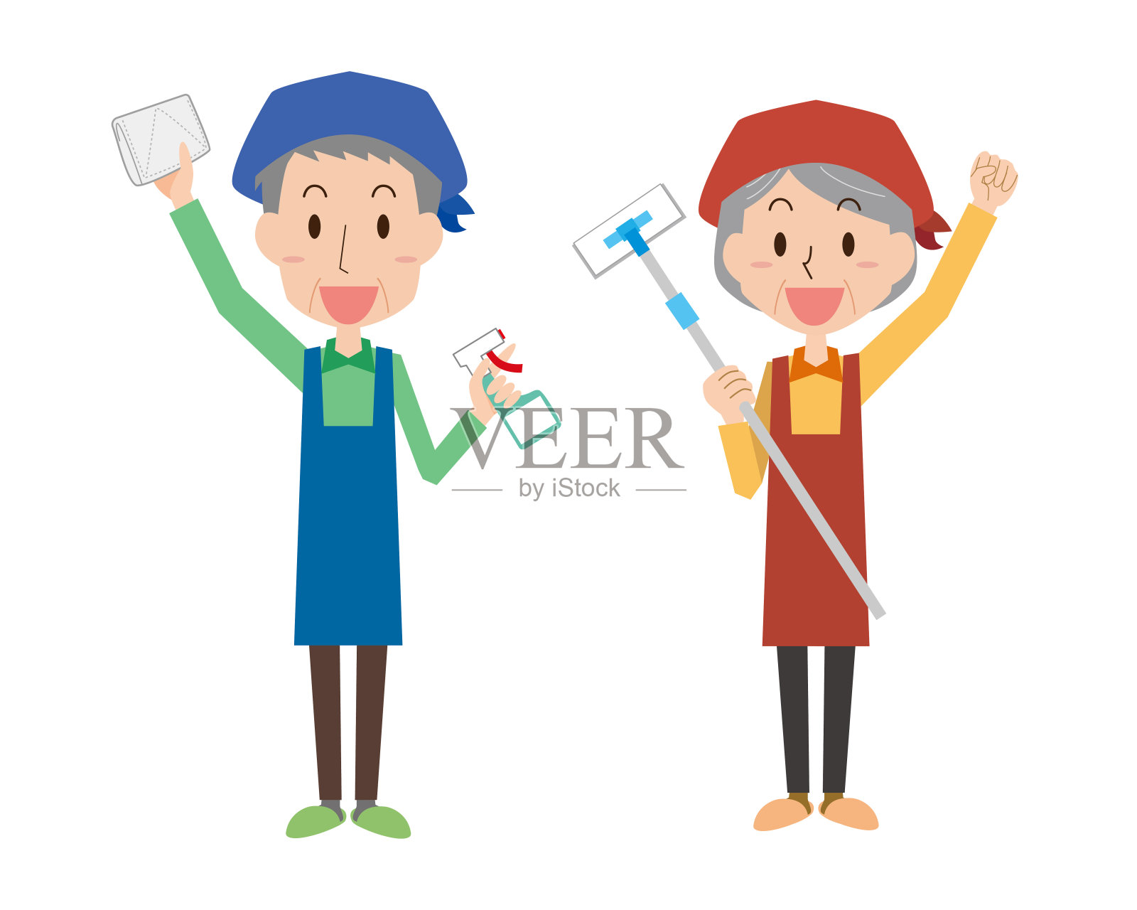 高级男女清洁插画图片素材