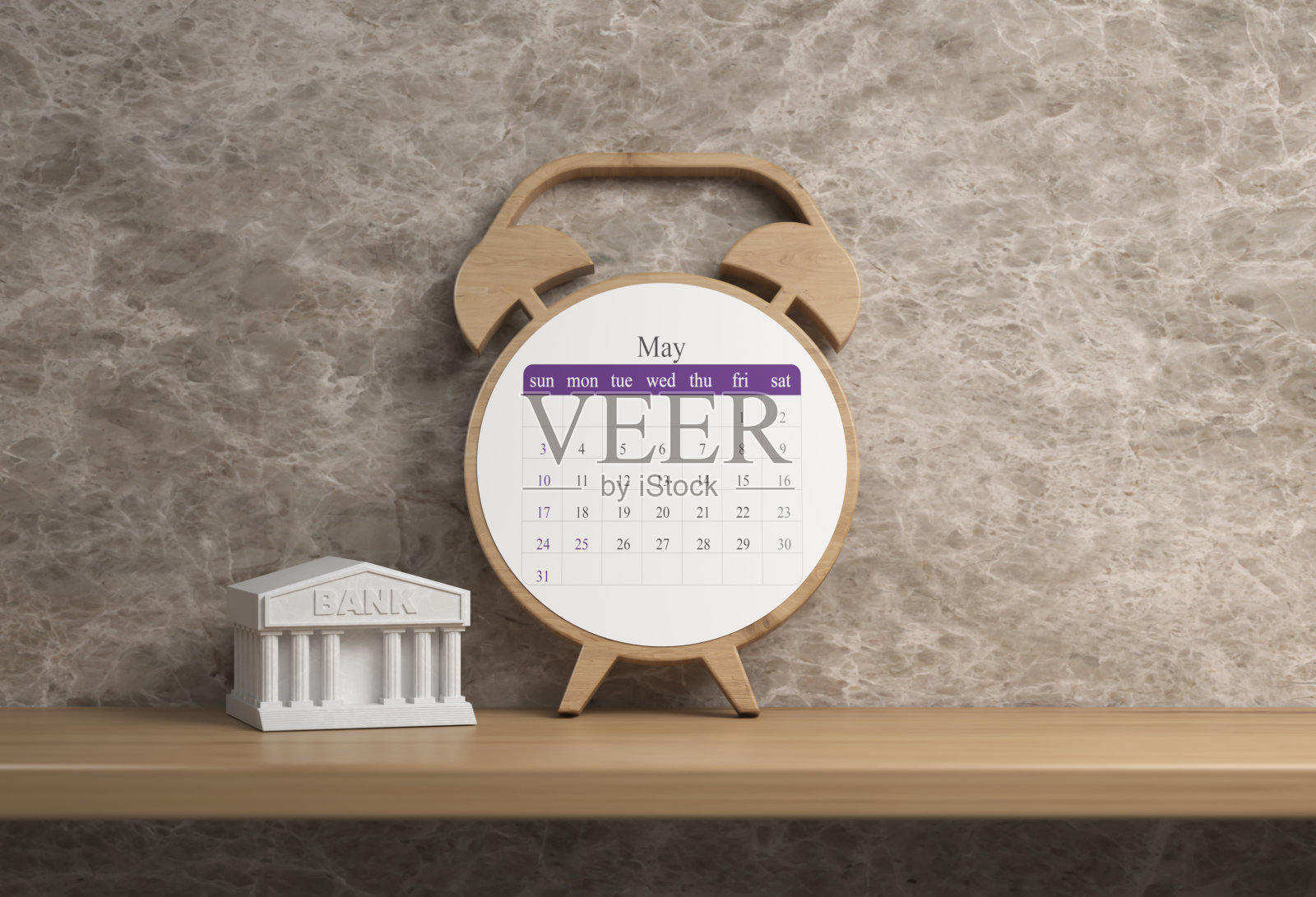 架子上有2020日历和玩具银行照片摄影图片