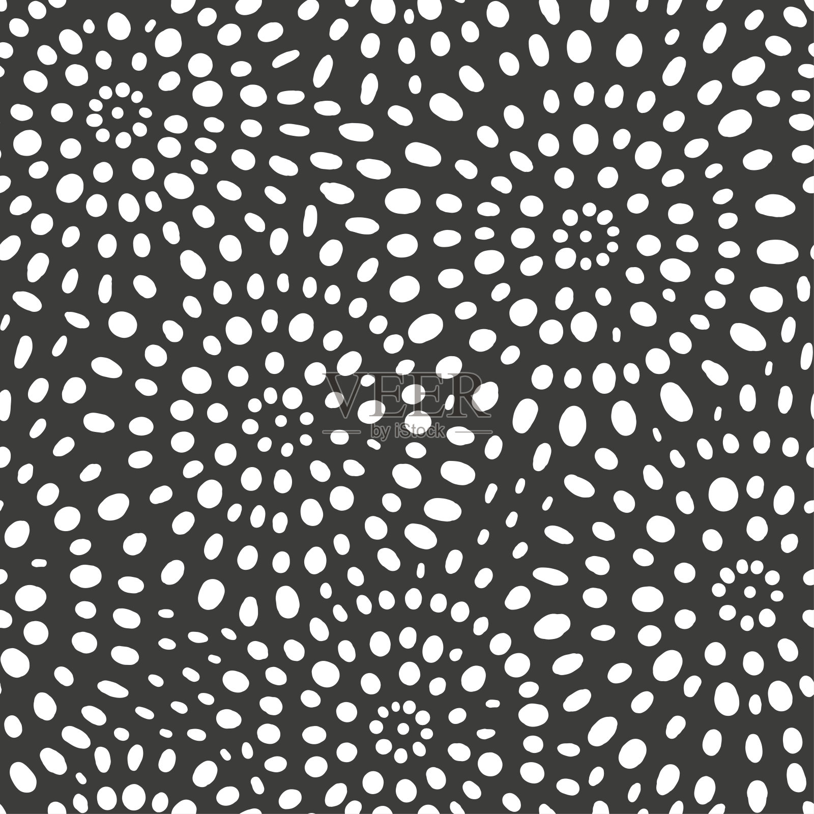 圆形抽象无缝图案与点和点。背景装饰，包装纸，墙纸，明信片和问候。简约风格两种颜色插画图片素材