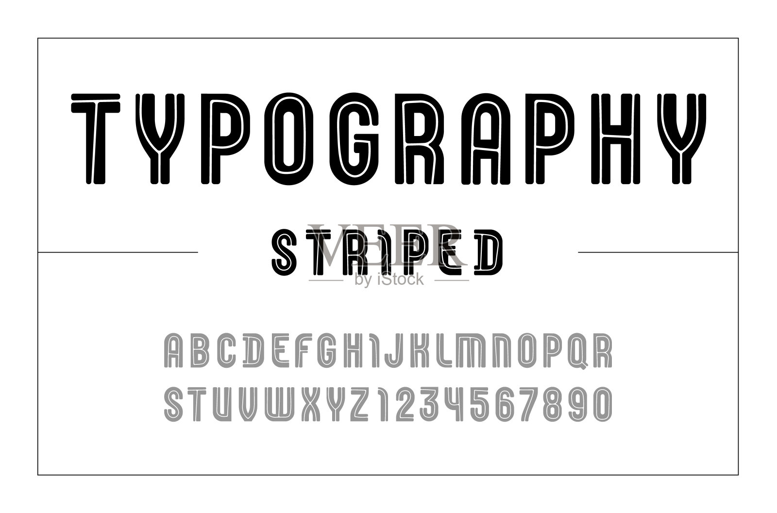 高字体，条纹粗体字母无衬线，黑色字母和数字插画图片素材