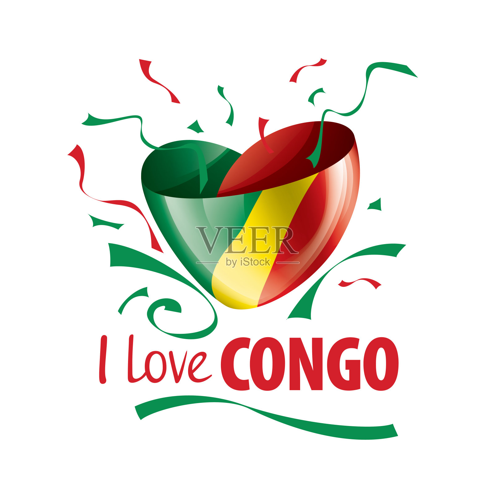 心形的刚果国旗上刻着“我爱刚果”。矢量图插画图片素材