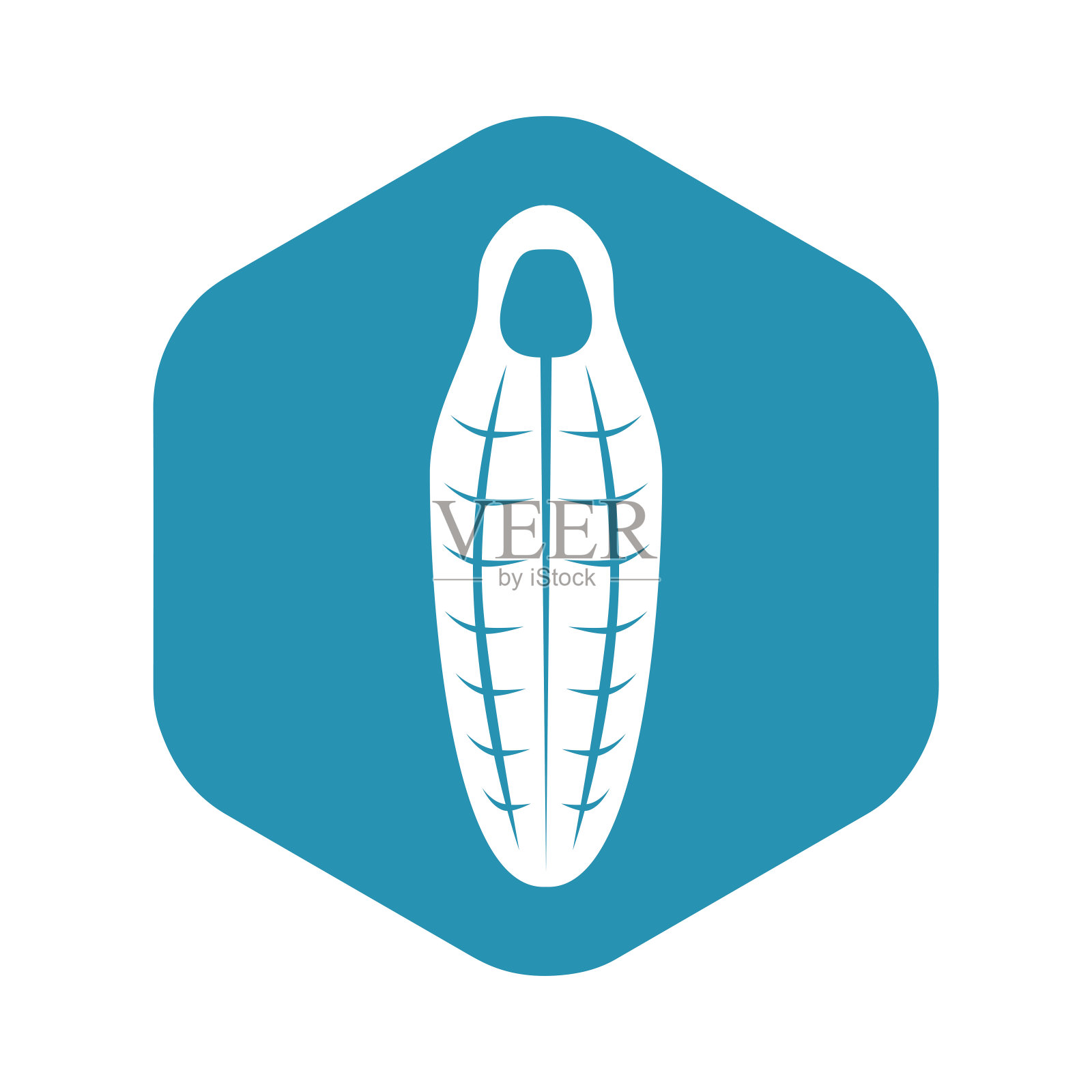 图标睡袋。一款旨在在大自然中放松和睡眠的产品。矢量插图在简单的平面风格孤立的白色背景设计和网页。插画图片素材