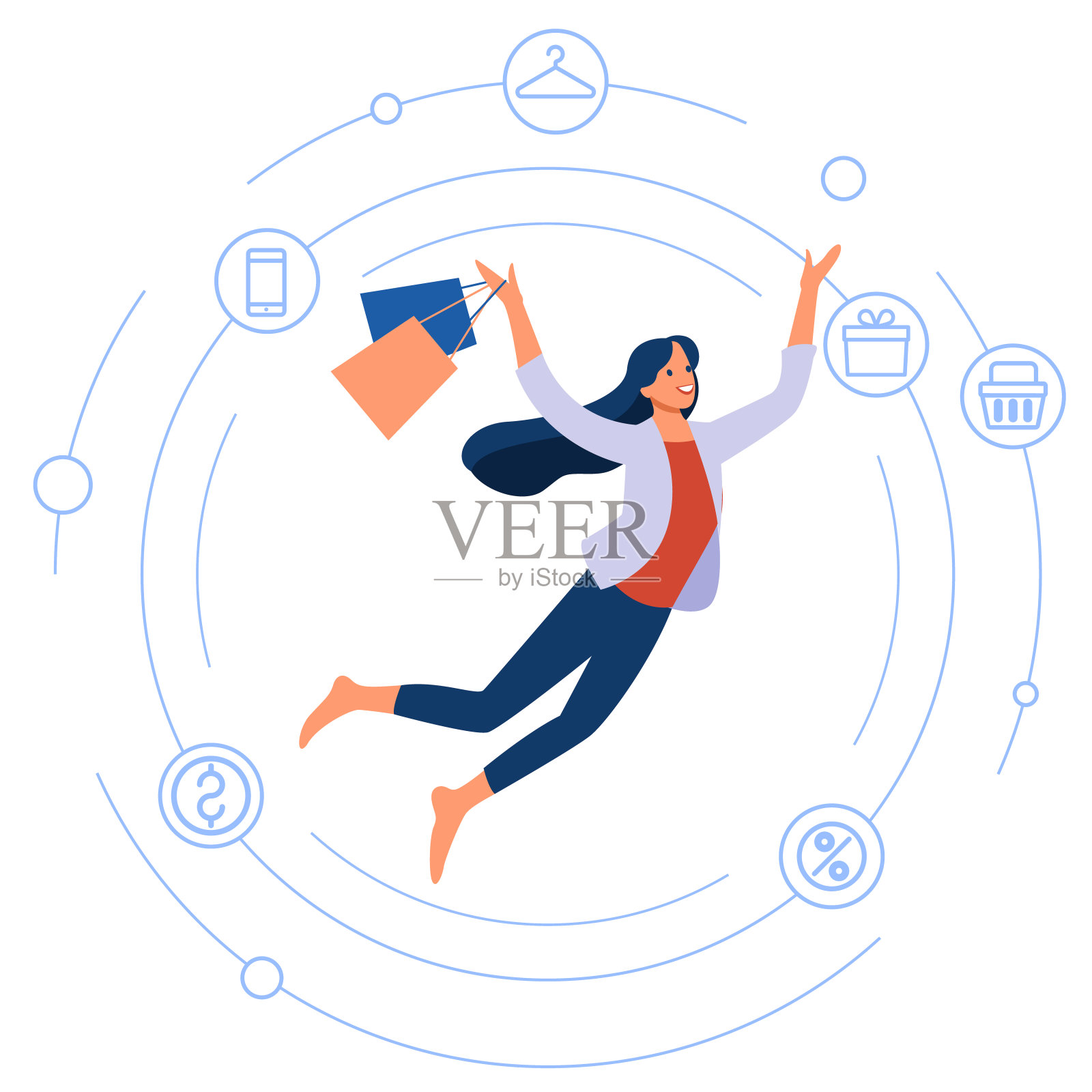 现代平面设计女性和移动商务的商业概念，易于使用和高度定制。现代矢量插图概念，孤立在白色背景设计元素图片