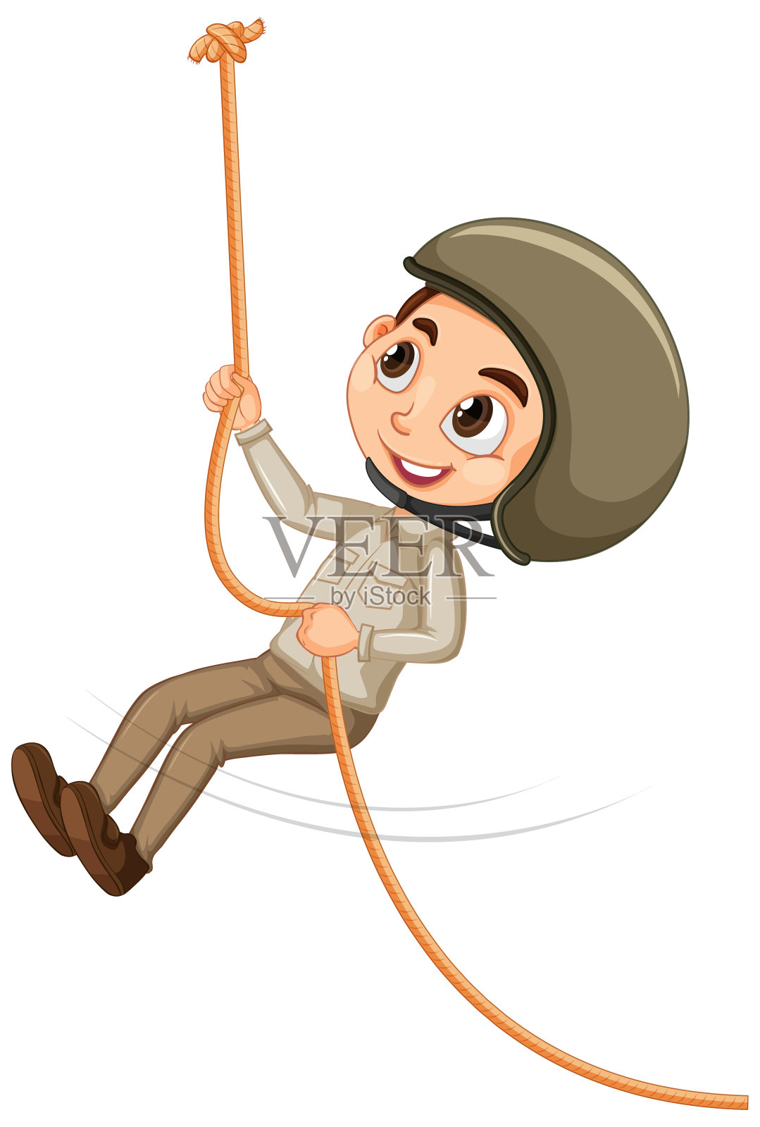 男孩在狩猎装备爬上孤立的背景设计元素图片