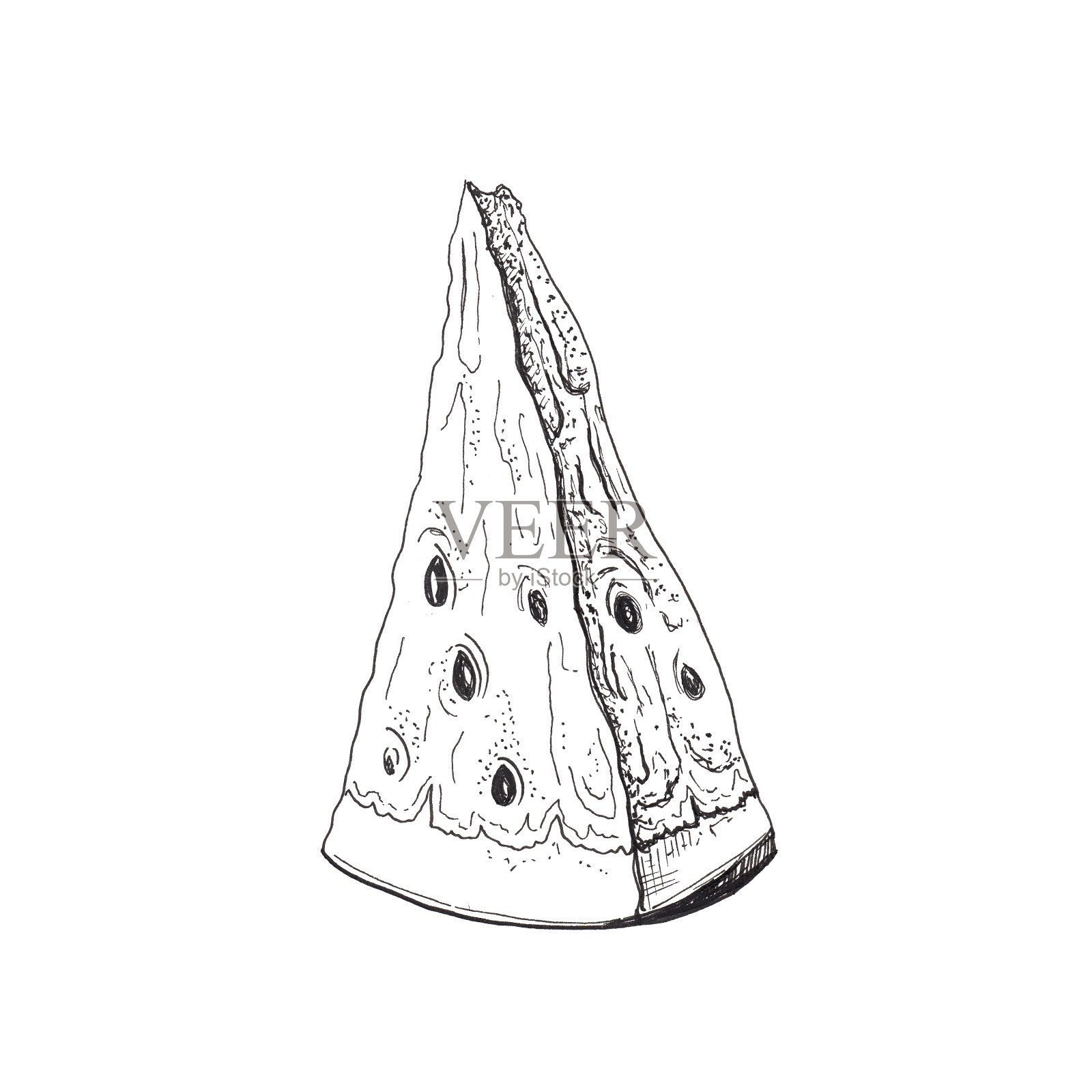 西瓜草图。手绘西瓜片。黑白插图孤立在白色背景上插画图片素材