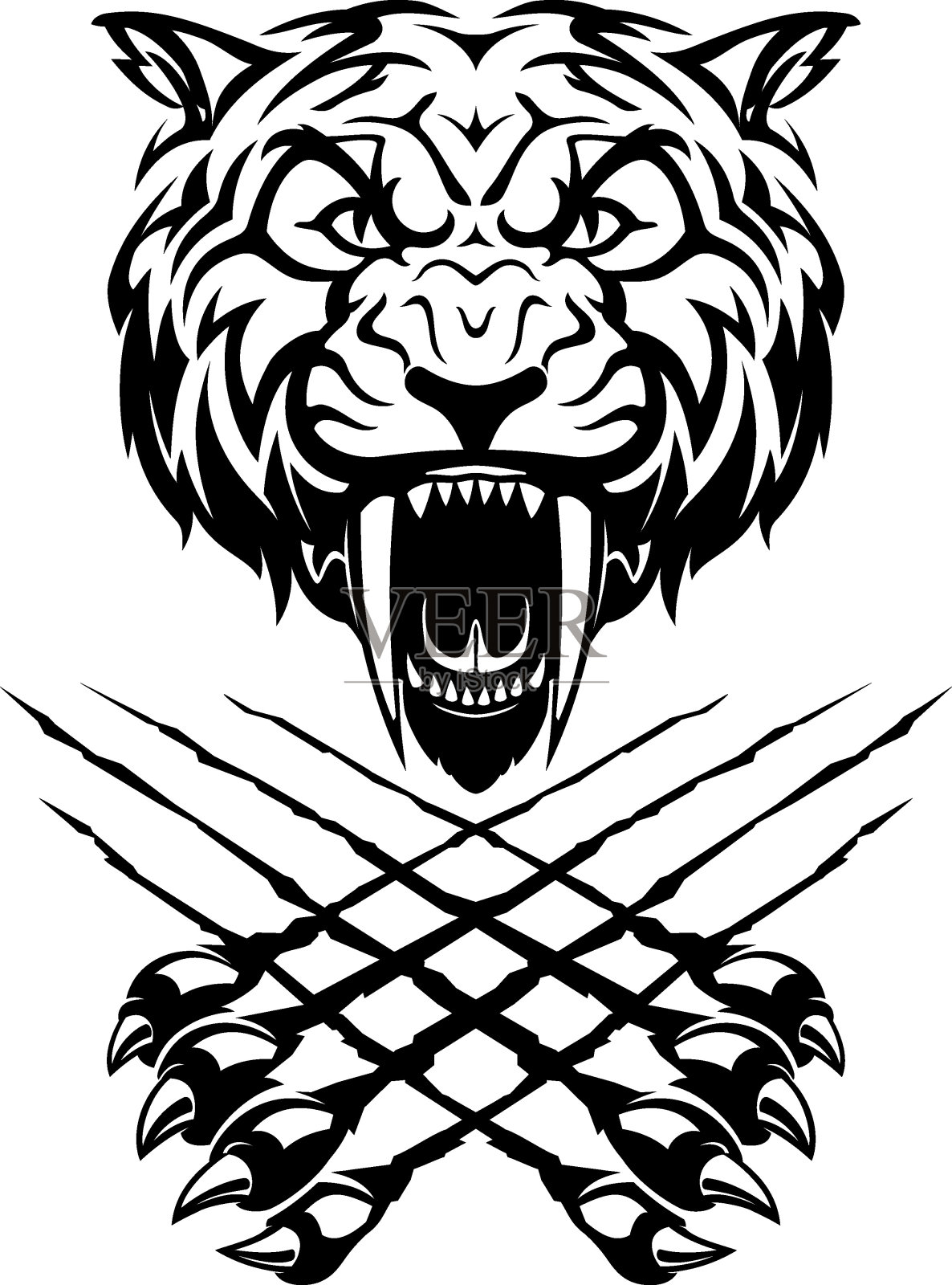 剑齿撕裂爪前，体育吉祥物插画图片素材