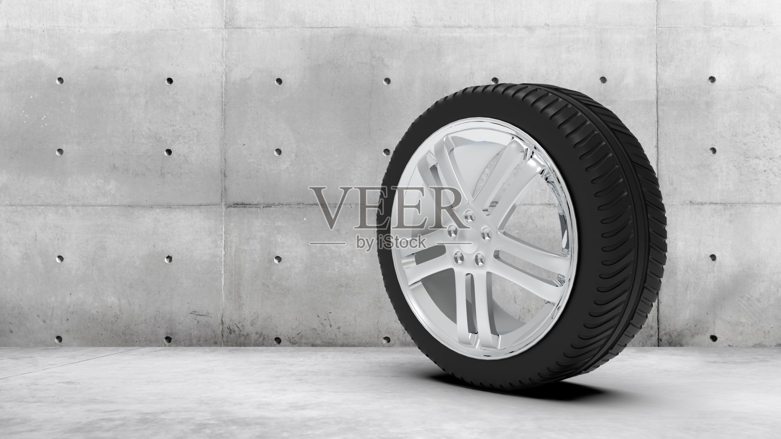 汽车车轮的灰色背景与阴影，3D渲染照片摄影图片