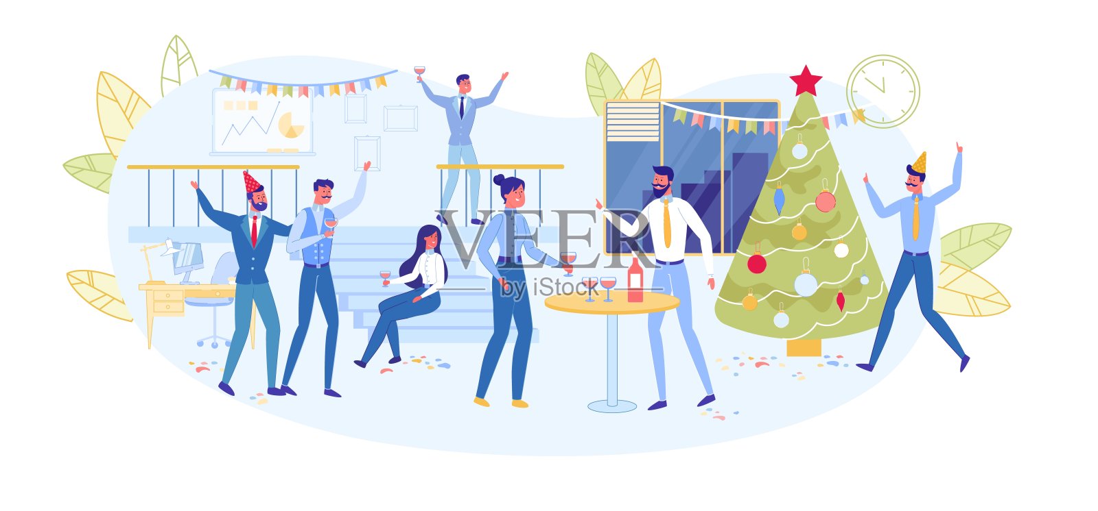 商务人员职员庆祝新年晚会插画图片素材