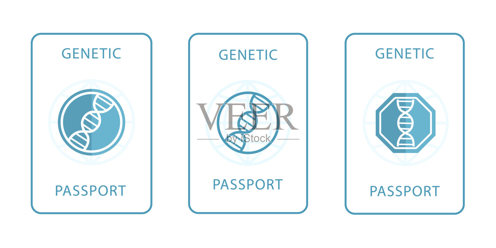 一套带有DNA标记的基因护照。现代平面设计图标。未来的医疗文件插画图片素材