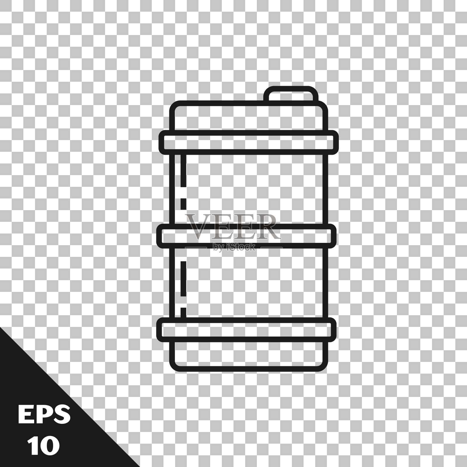 黑色线条金属啤酒桶图标孤立在透明的背景上。矢量图插画图片素材