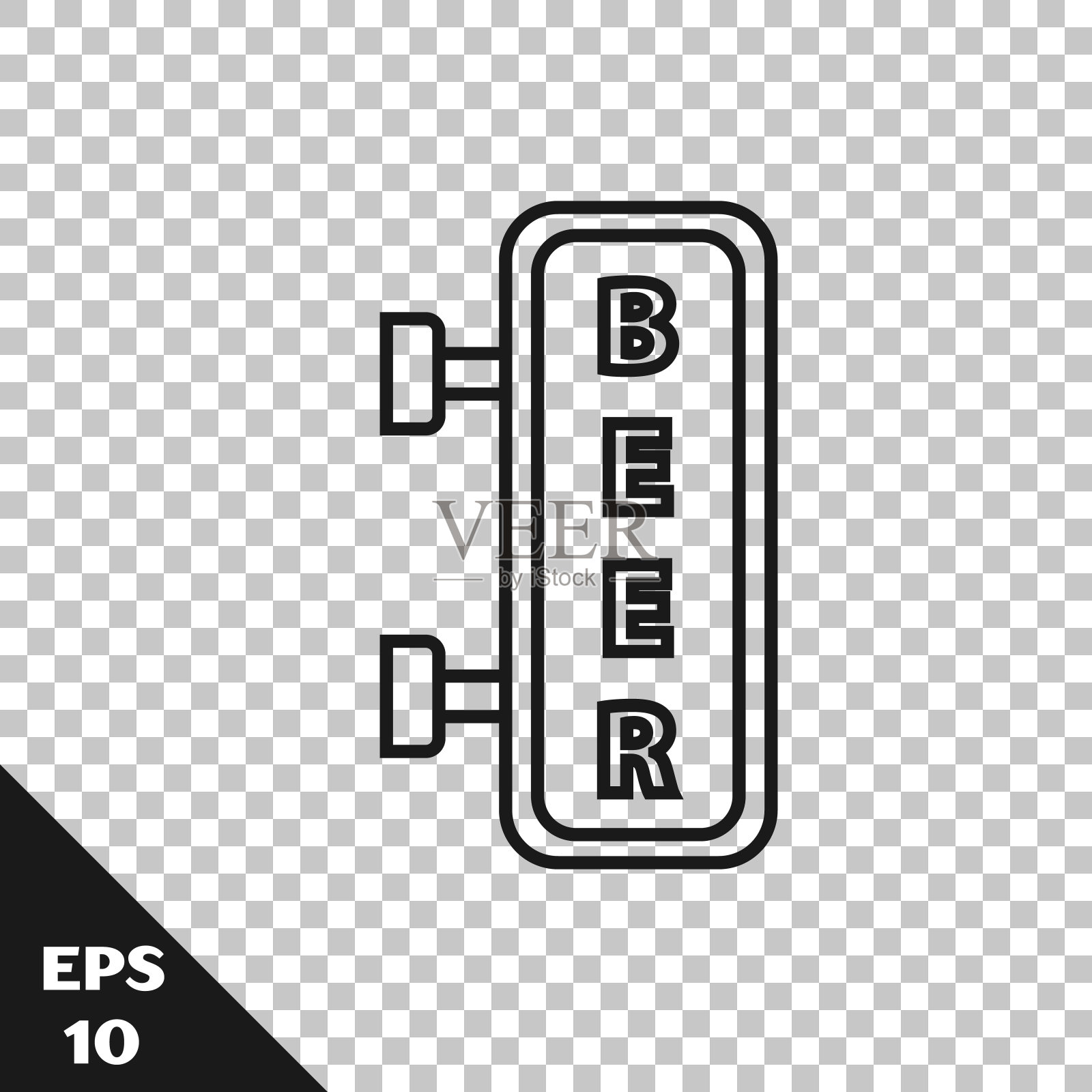 黑线街道招牌与铭文啤酒图标孤立在透明的背景。适用于广告酒吧、咖啡厅、酒吧、餐厅。矢量图插画图片素材