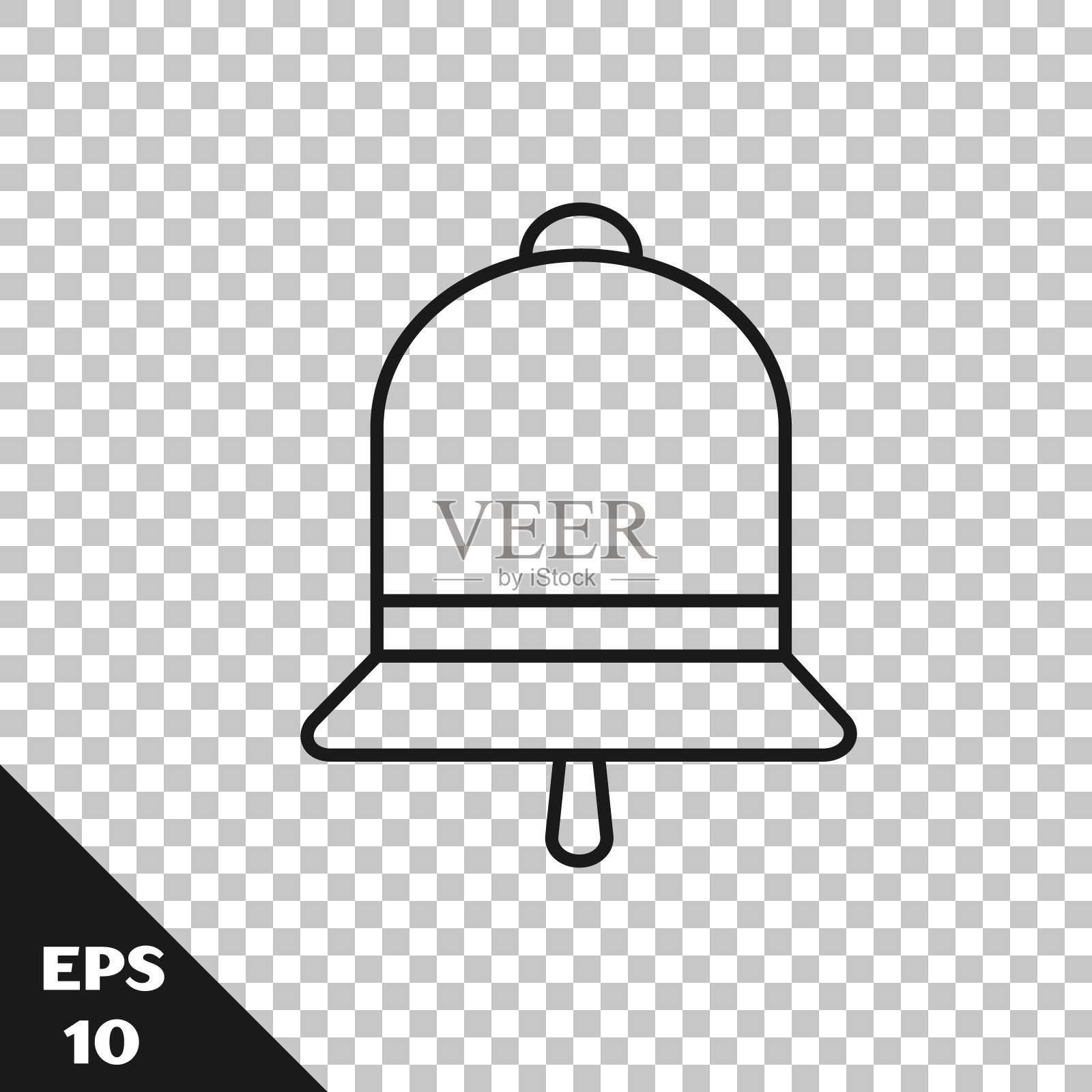 黑线铃声图标孤立在透明背景上。报警标志、服务铃、手铃标志、通知标志。矢量图图标素材