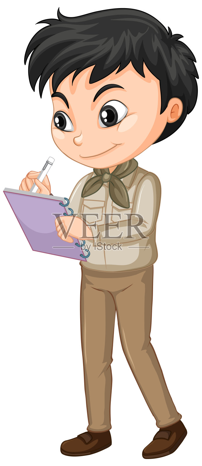 穿着狩猎服的男孩，背景孤立设计元素图片