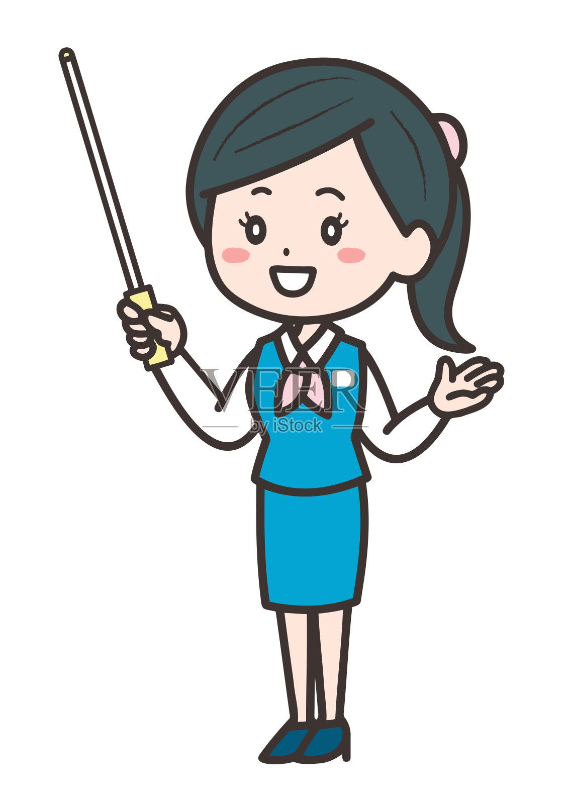 这是一位女商人用一根指导棒介绍她的插图.矢量图像