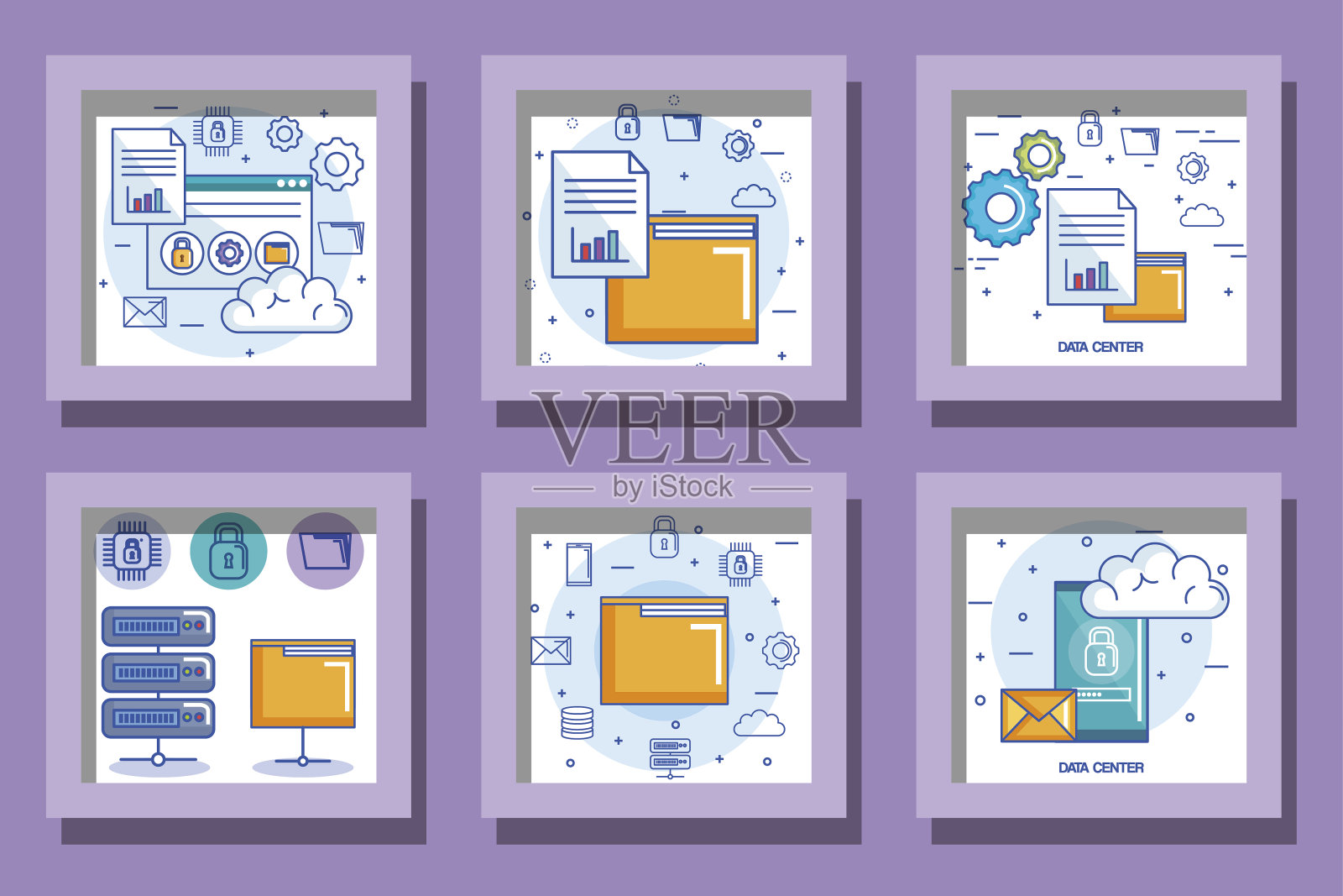 数据中心与图标捆绑设计插画图片素材