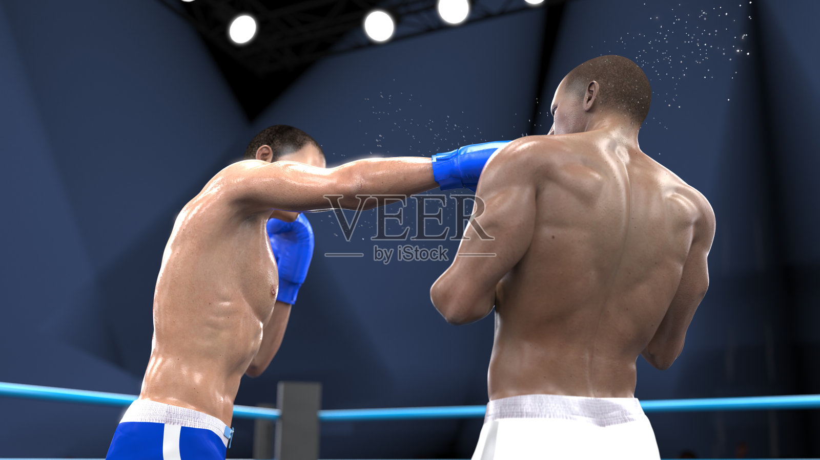 完美的时间完美的猛击从蓝色角拳击匹配3d渲染照片摄影图片