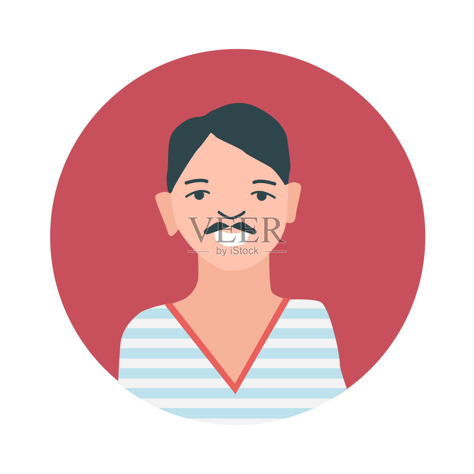 平面风格的彩色男性脸圆插画图片素材