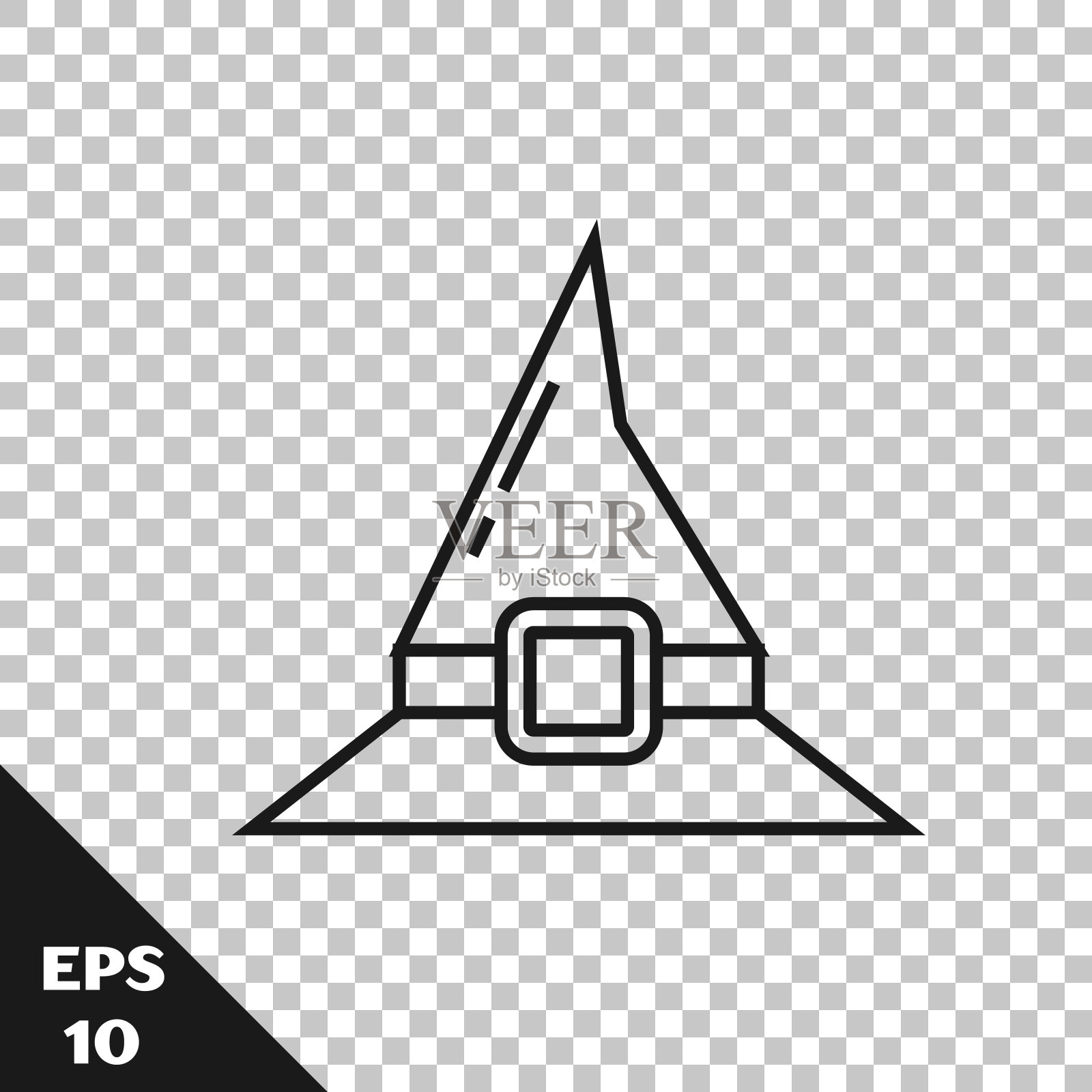 黑线女巫帽图标隔离在透明的背景。快乐的万圣节派对。矢量图插画图片素材