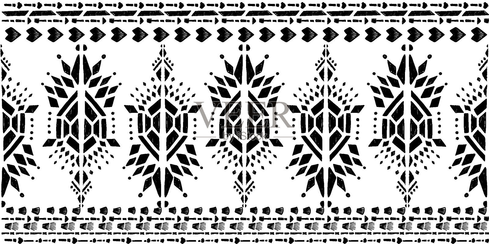 伊卡特图案，印度装饰黑白插图。纳瓦霍图案纹理华丽的设计表面打印背景插画图片素材