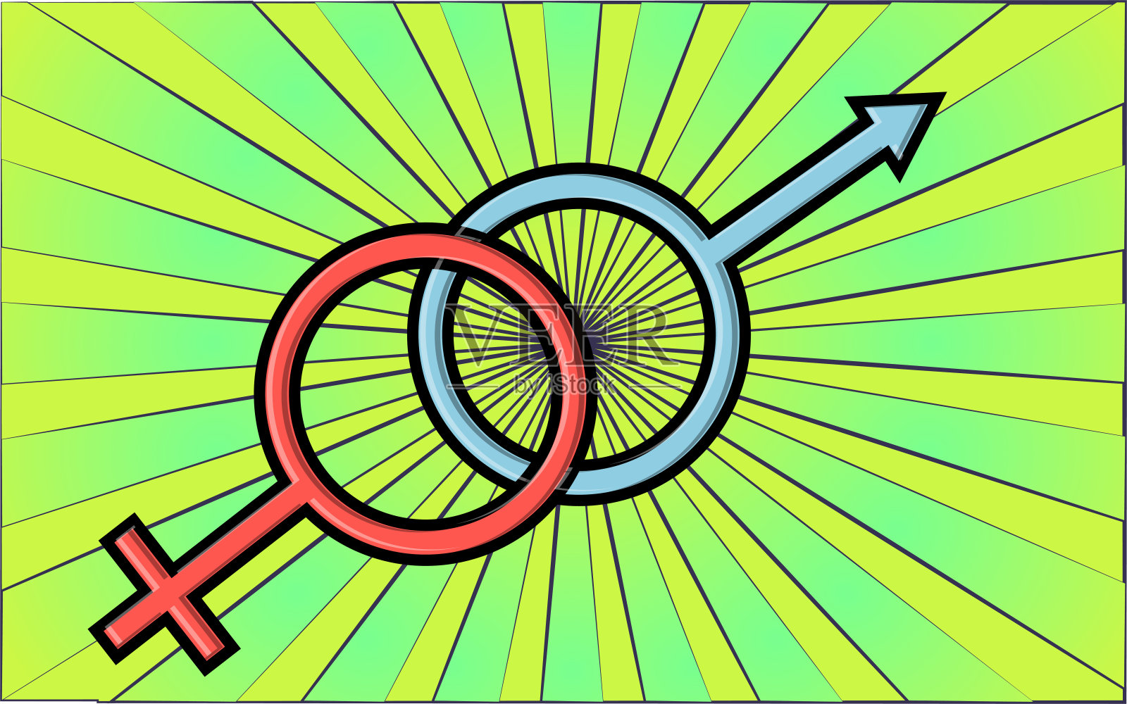 简单的平面风格图标的美丽象征火星和金星的天文男人和女人的爱情盛宴在情人节或3月8日。矢量图插画图片素材
