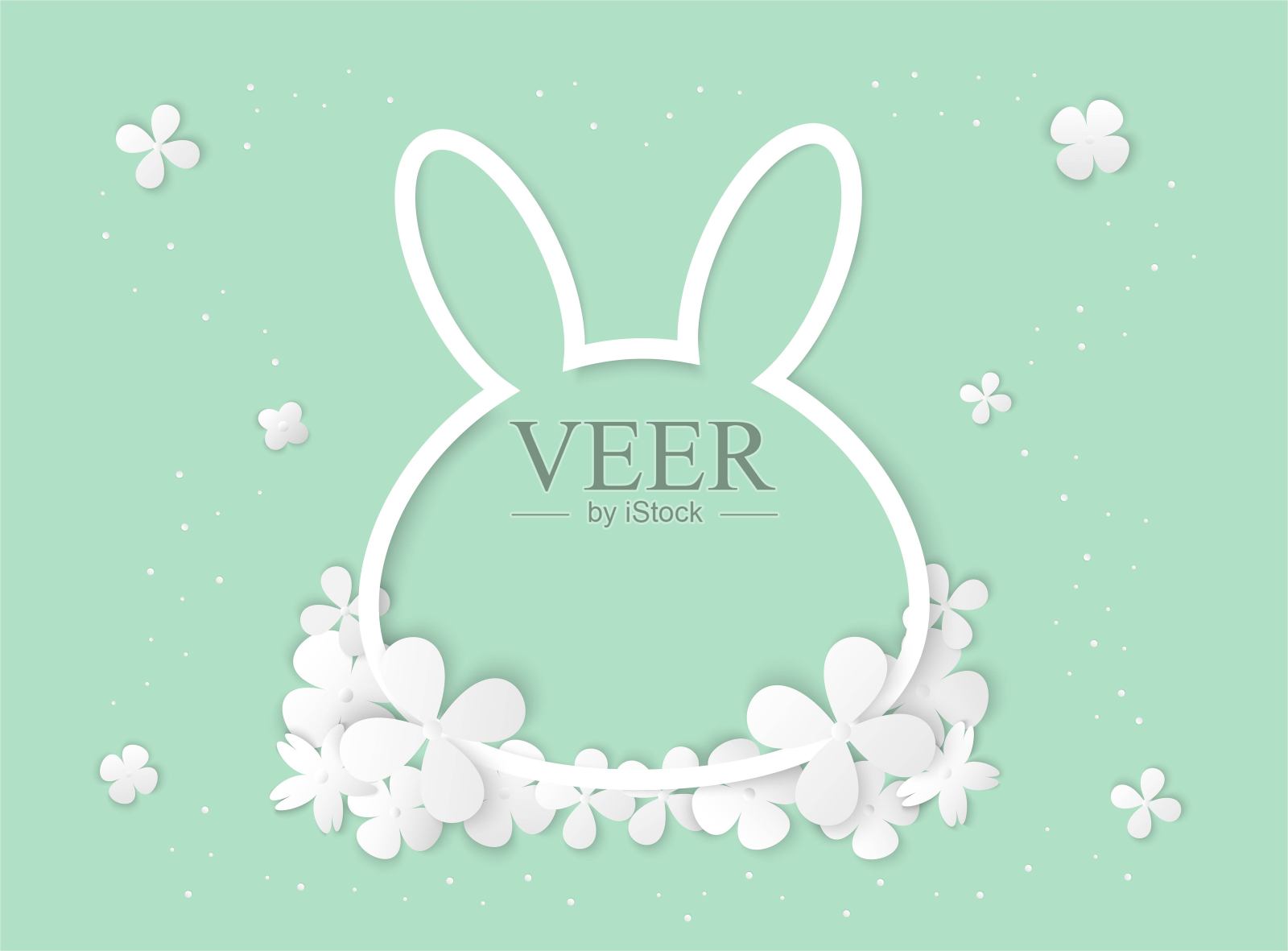 白色的花在兔子形状的框架插画图片素材