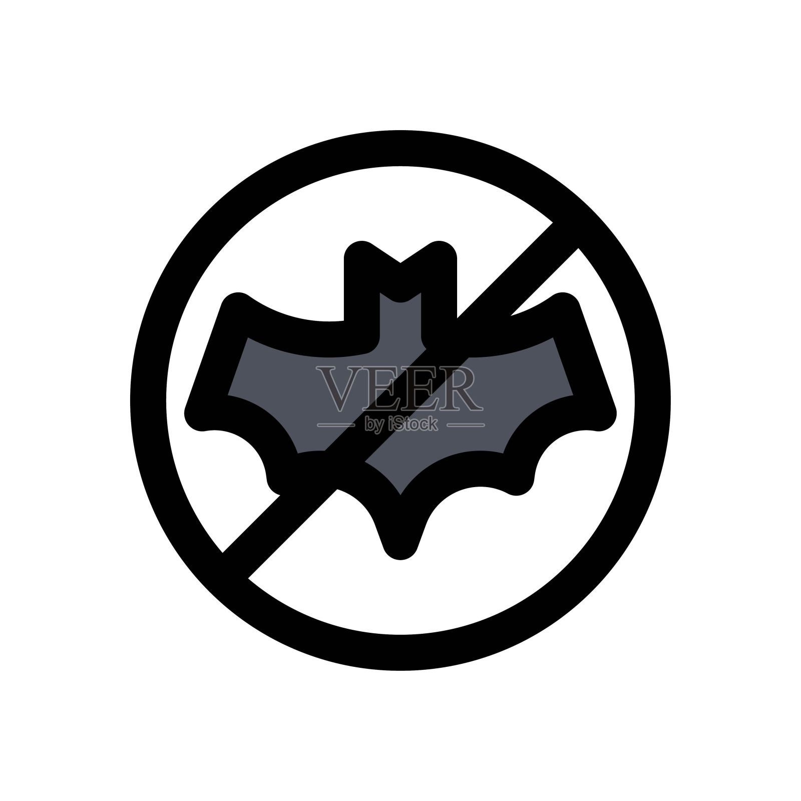 冠状病毒相关的限制性符号与蝙蝠载体可编辑的笔触，插画图片素材