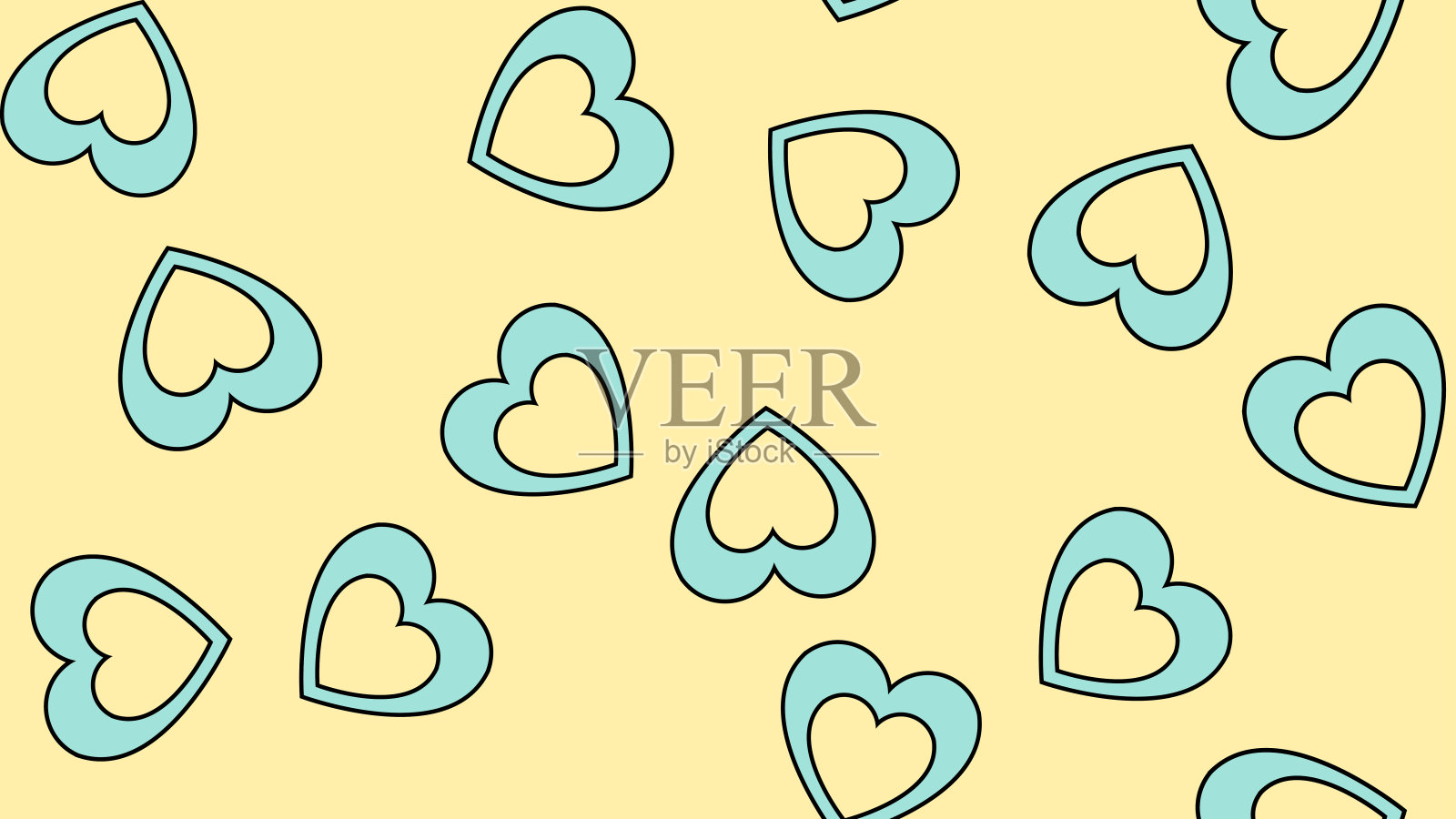 纹理无缝图案的平面心形图标，为情人节情人节2月14日或3月8日的黄色背景上的爱情项目。矢量图插画图片素材