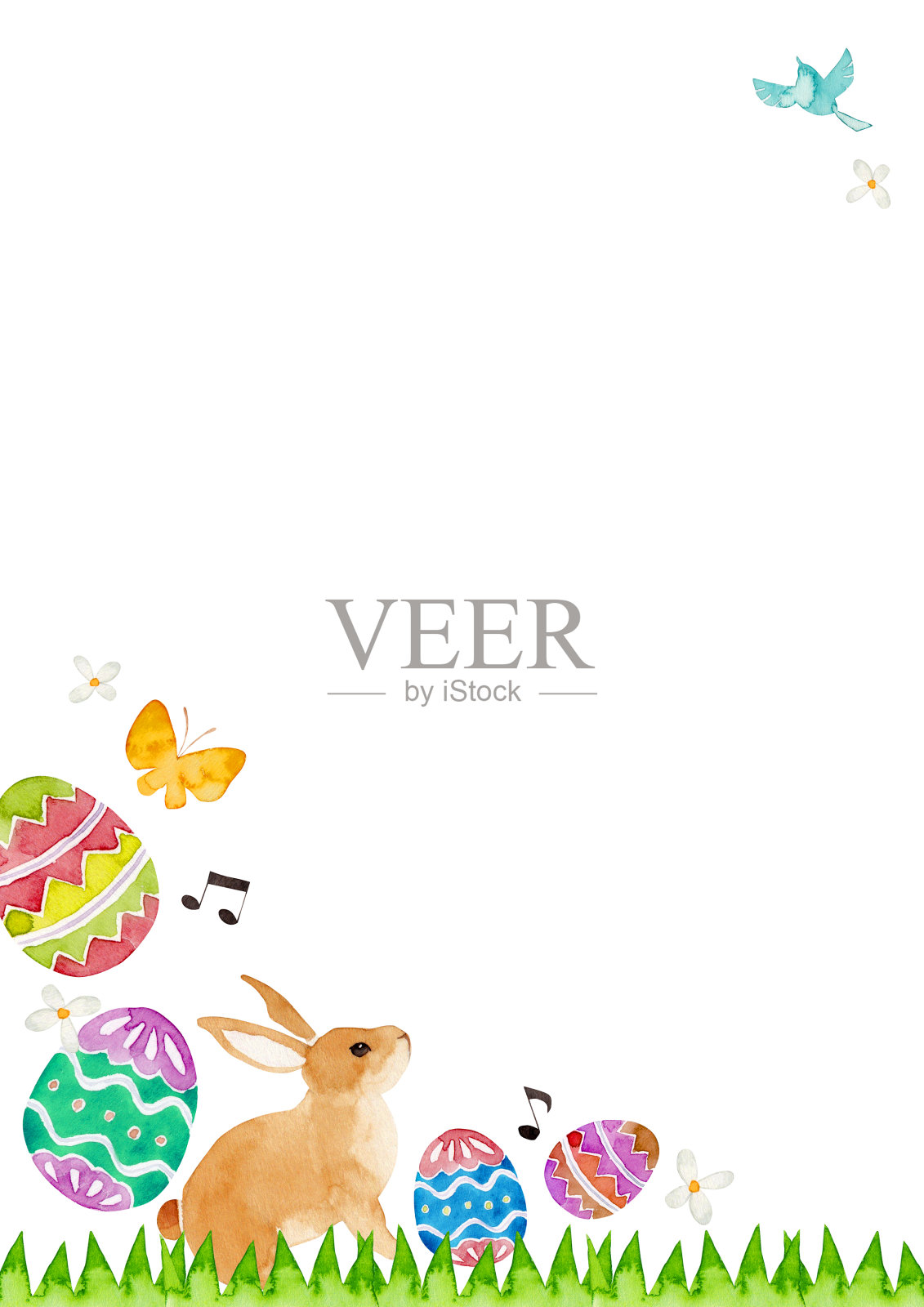 复活节彩蛋和兔子框架插画图片素材