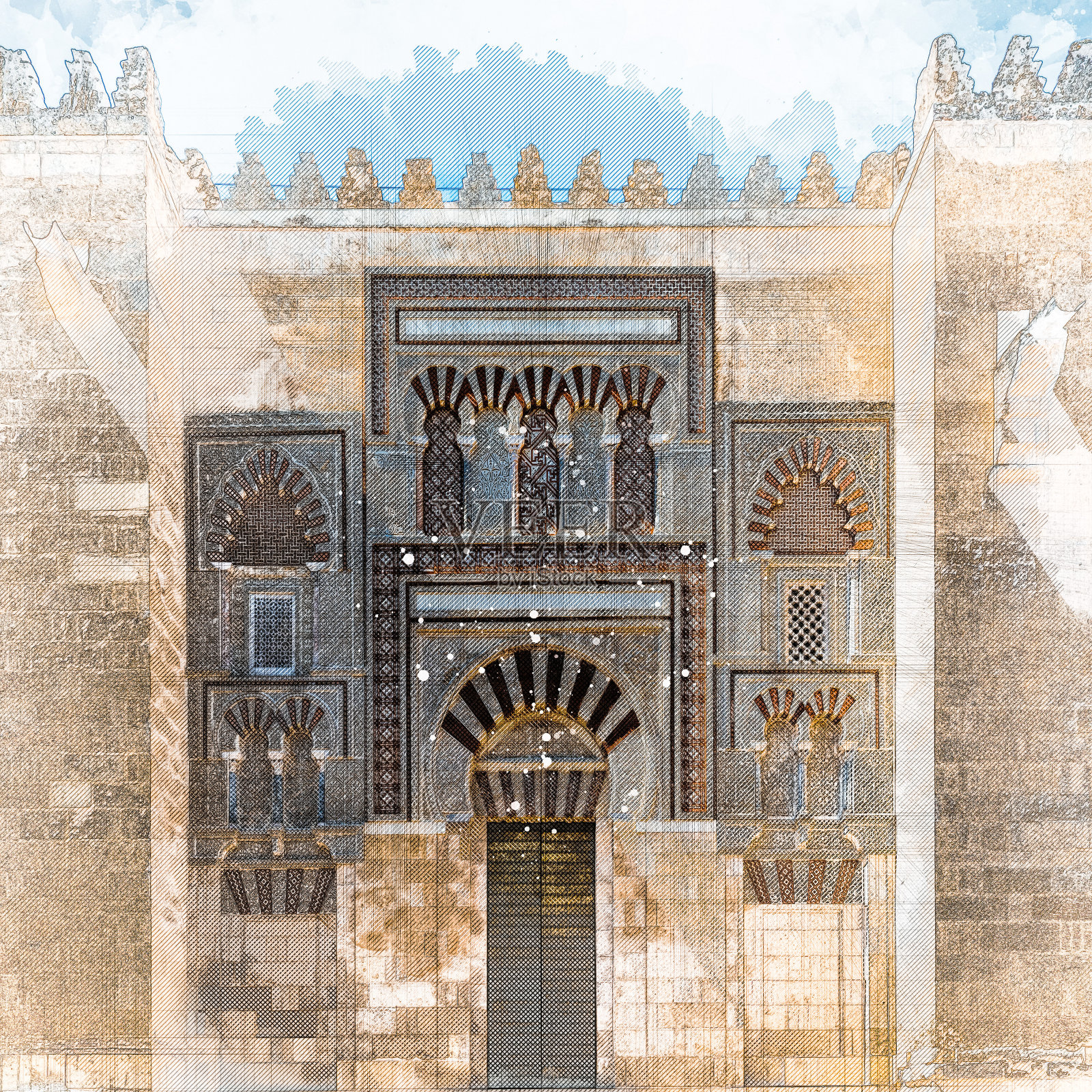 科尔多瓦清真寺的建筑师图纸照片摄影图片