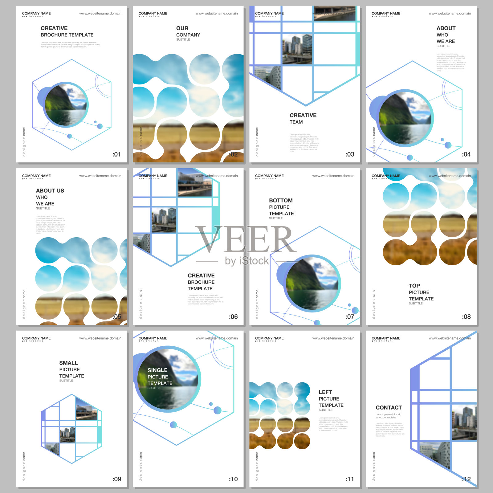 A4宣传册版式封面模板为传单传单，A4宣传册设计，报告，演示，杂志封面，书籍设计。抽象的智能技术设计与六边形和地方的照片。设计模板素材