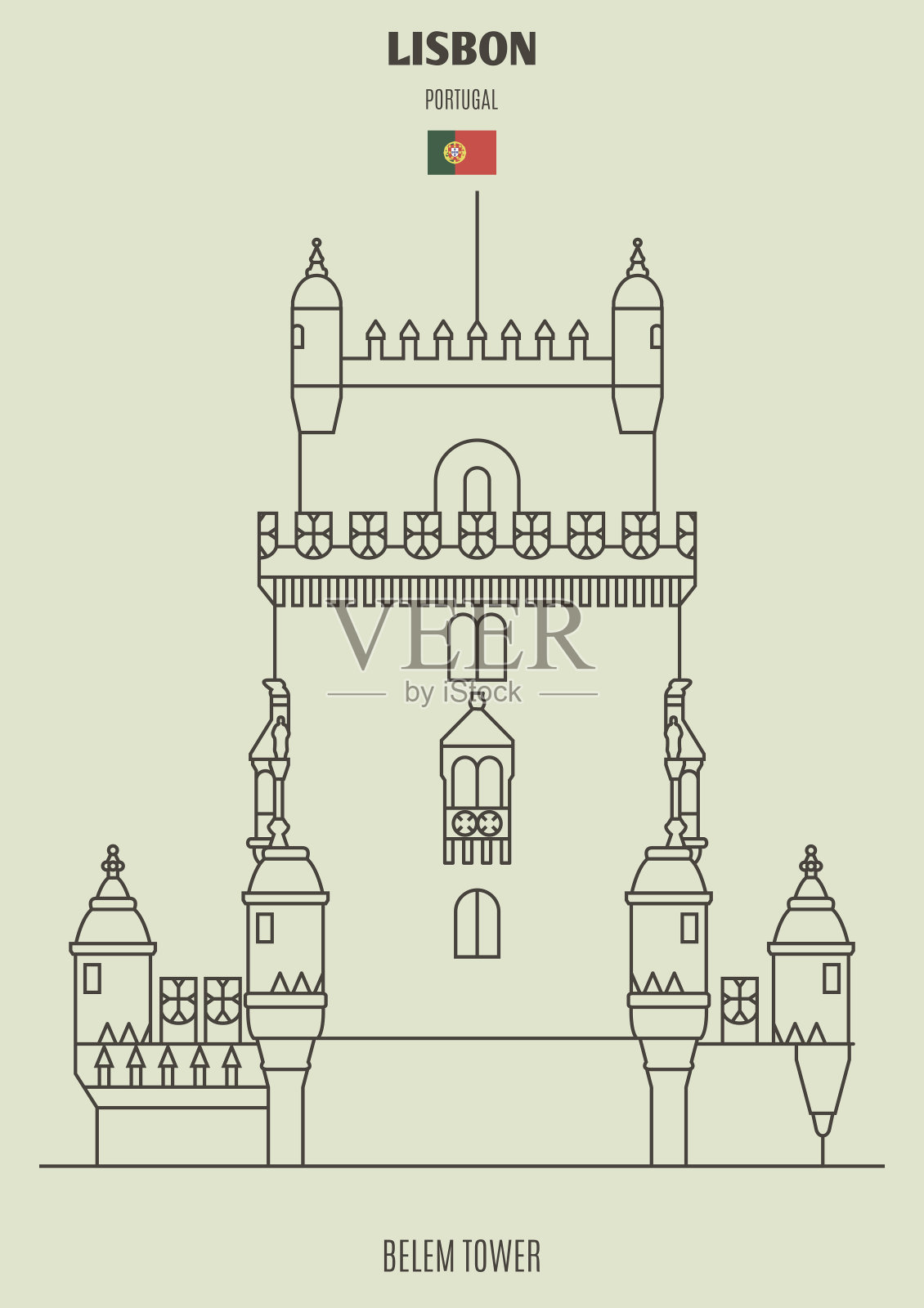 葡萄牙里斯本的贝伦塔。具有里程碑意义的图标插画图片素材