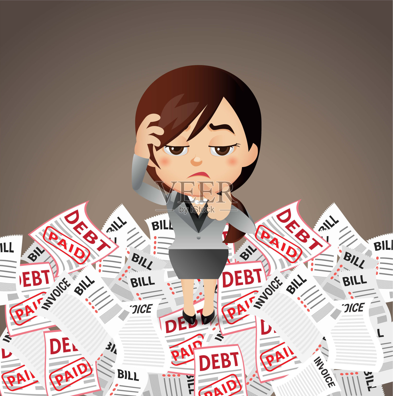 商务人士因大量账单而倍感压力插画图片素材
