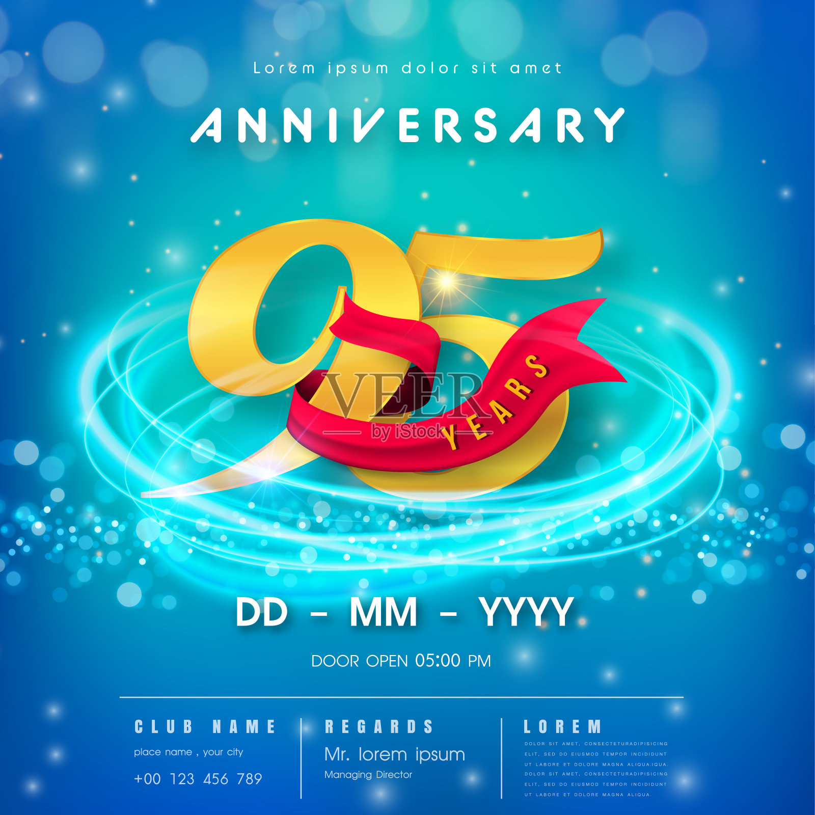 95周年纪念标志模板蓝色抽象的未来主义空间背景。95现代科技设计庆祝数字与高科技网络数字技术概念设计元素。插画图片素材