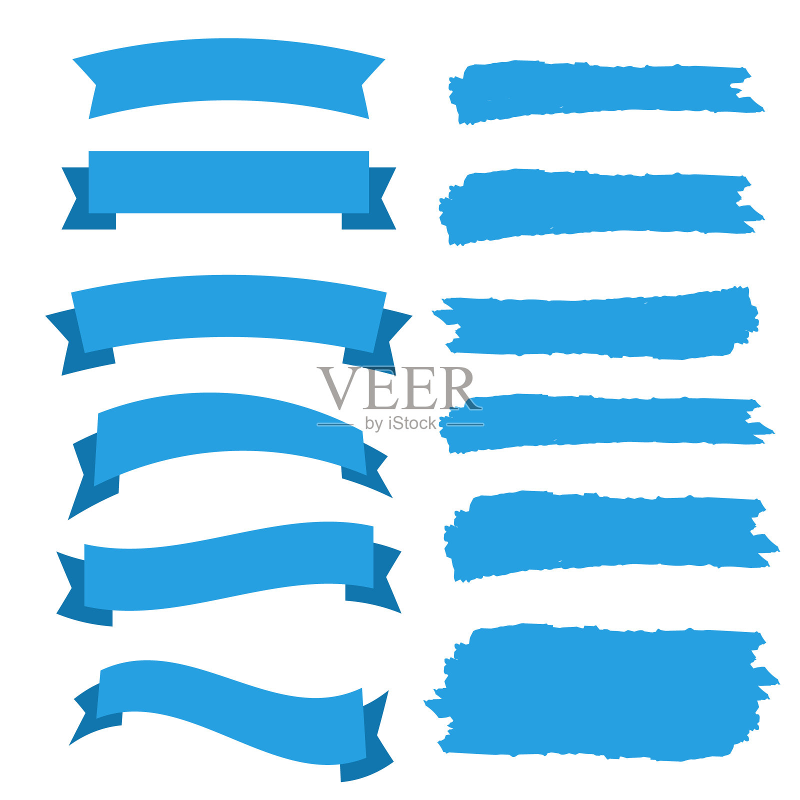 卡通丝带设置矢量插图。旗帜丝带向量集。装饰用彩带插画图片素材