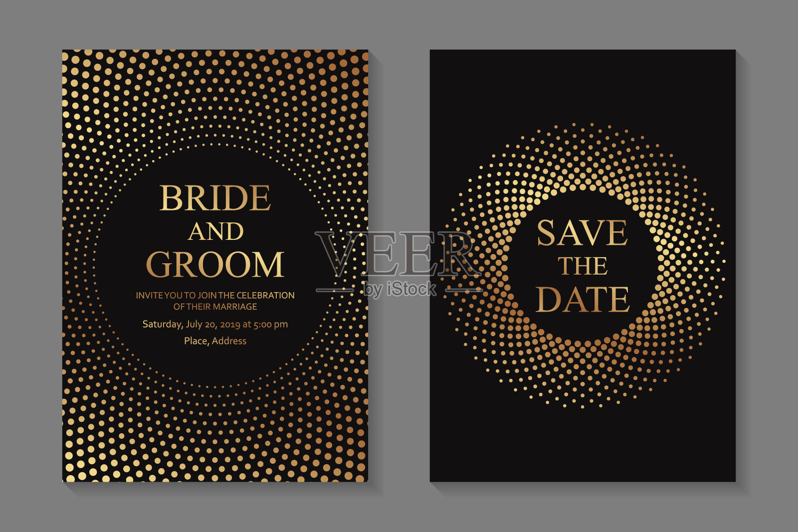 一套现代几何豪华婚礼邀请设计或名片模板的商务或演示或问候。设计模板素材