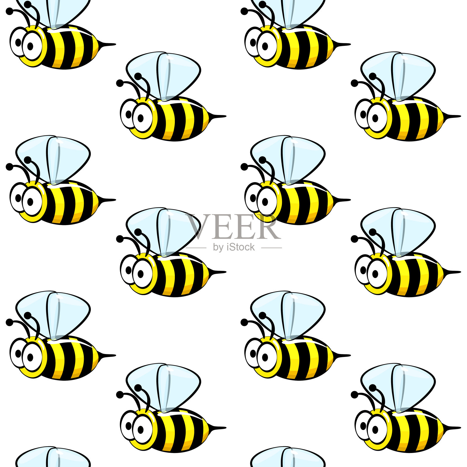 可爱的蜜蜂无缝图案上的白色背景。插画图片素材