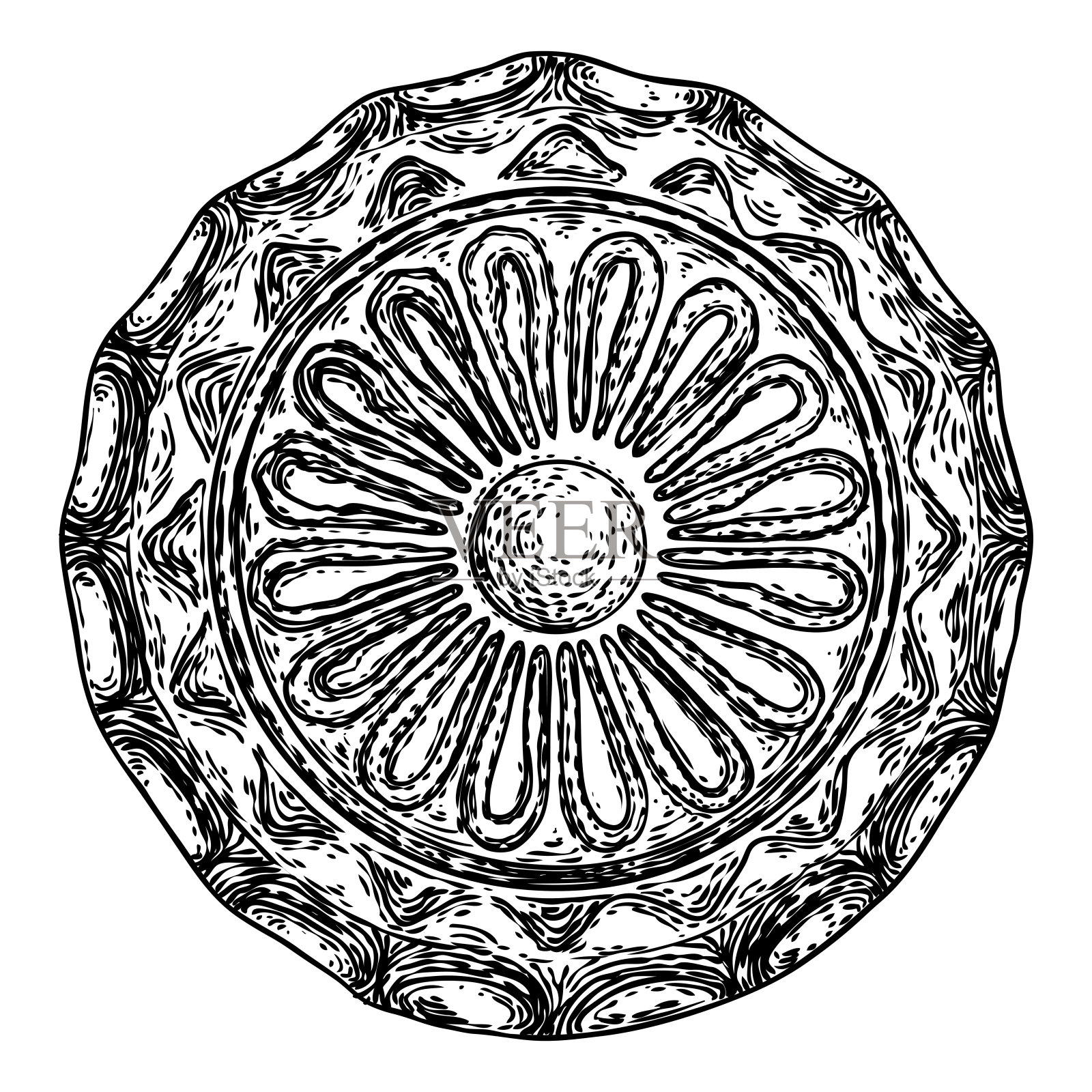 复古风格的花卉圆形设计元素。大理石花玫瑰花为时尚图案在黑色白色的纺织品，围巾，背景。向量。插画图片素材