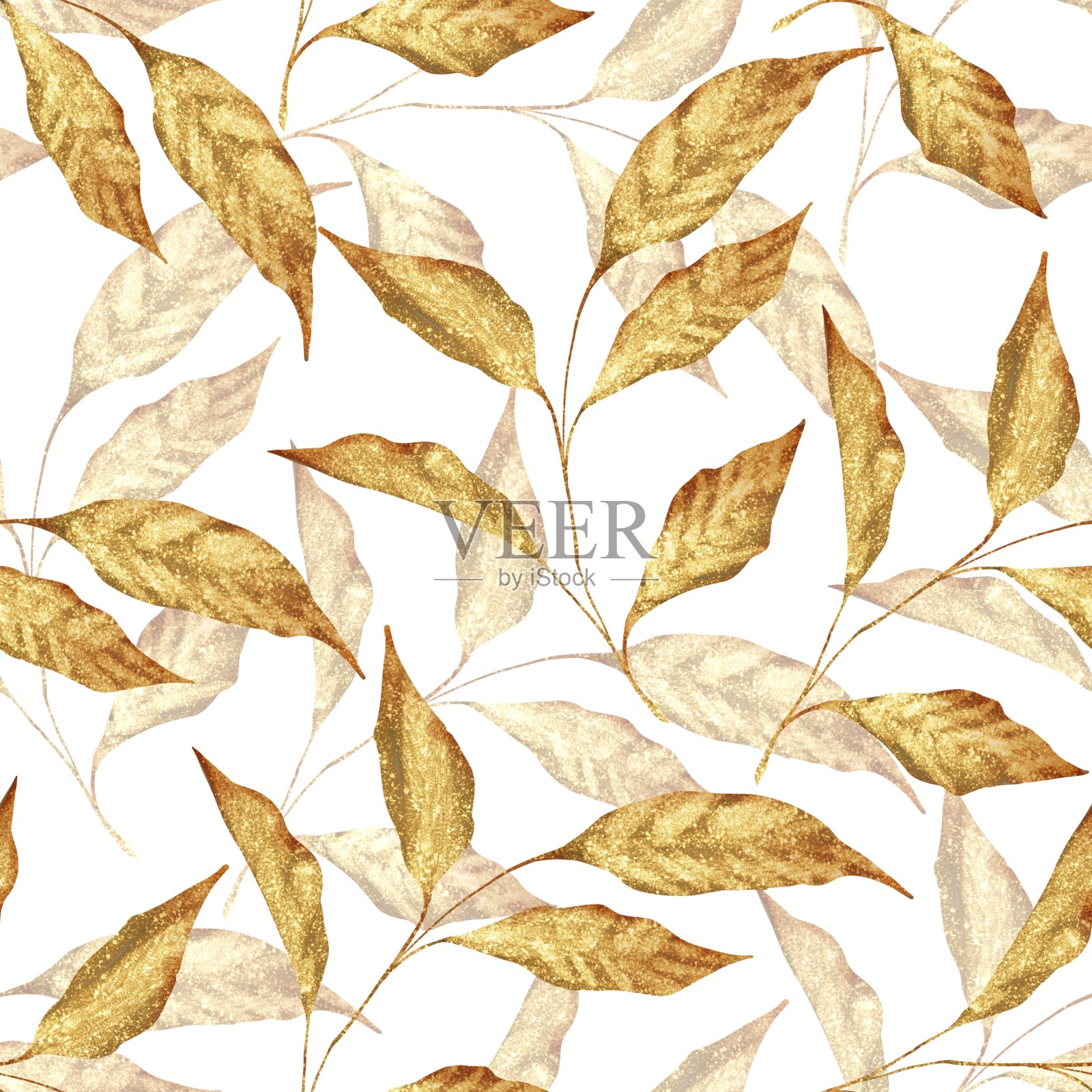 金色无缝的叶子图案插画图片素材